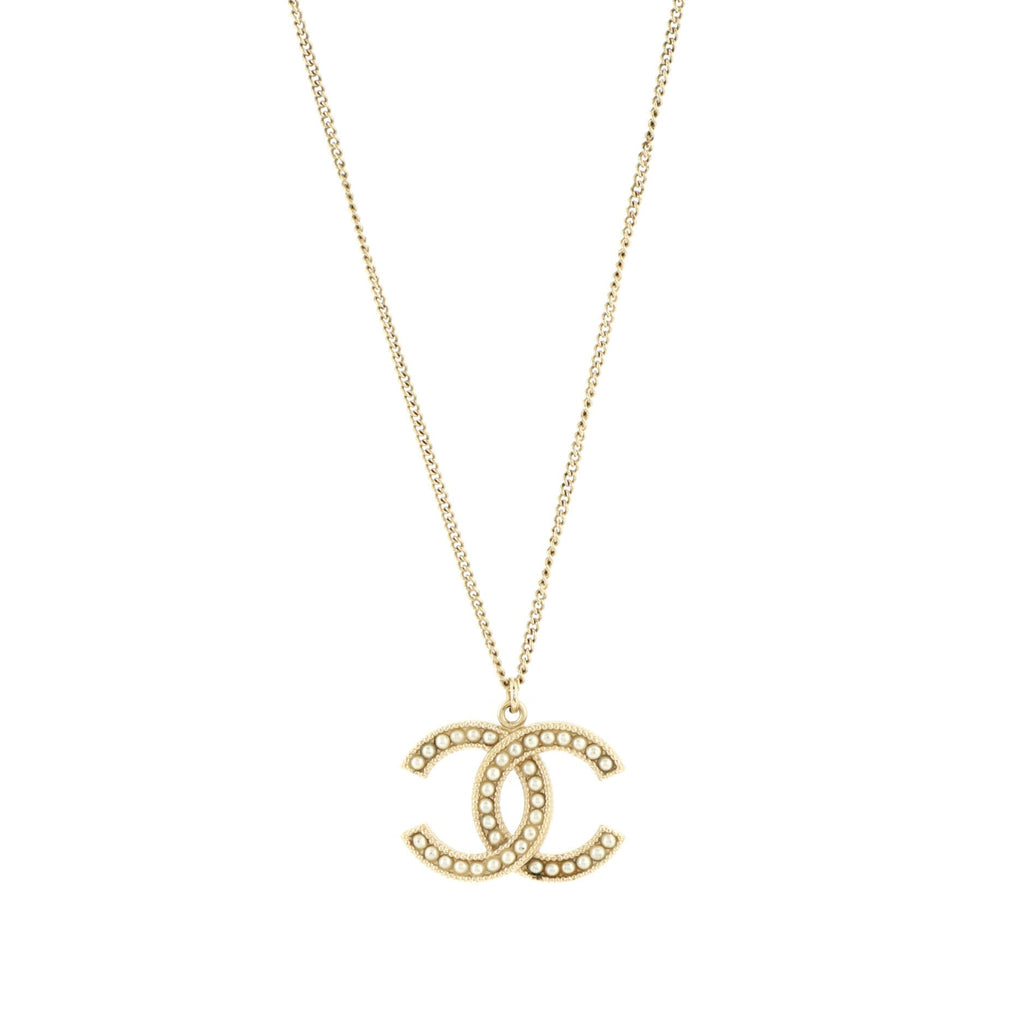 CC Pendant Necklace Metal with Faux Pearls