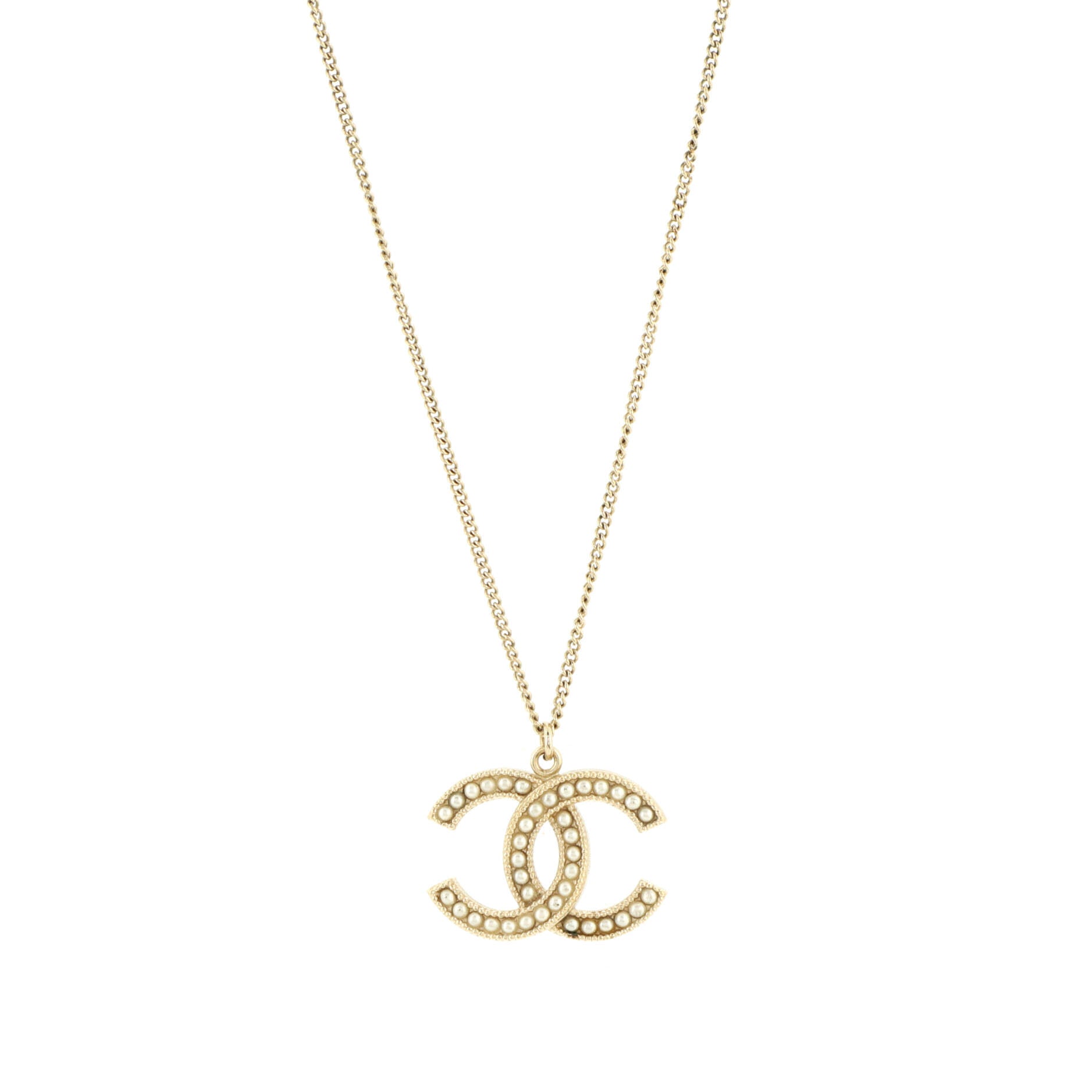 CC Pendant Necklace Metal with Faux Pearls