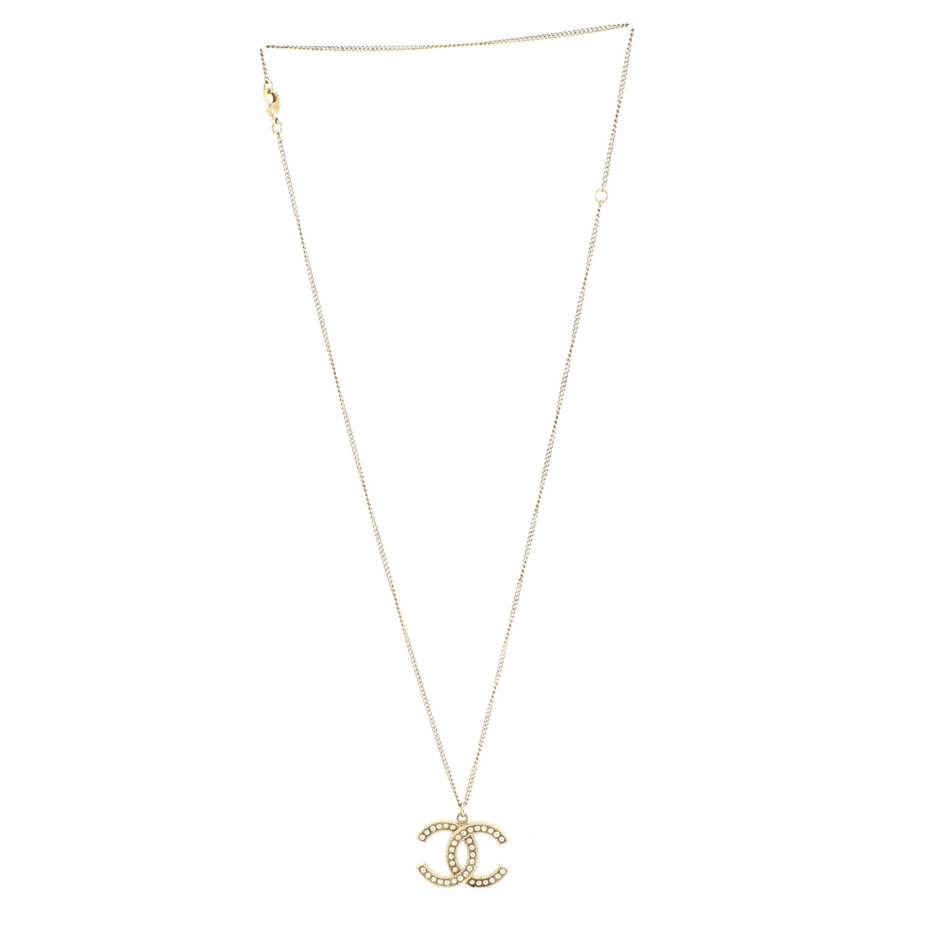 CC Pendant Necklace Metal with Faux Pearls