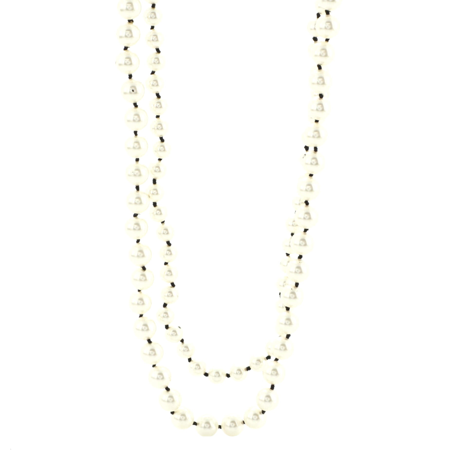 Double CC Long Necklace Faux Pearls and Metal