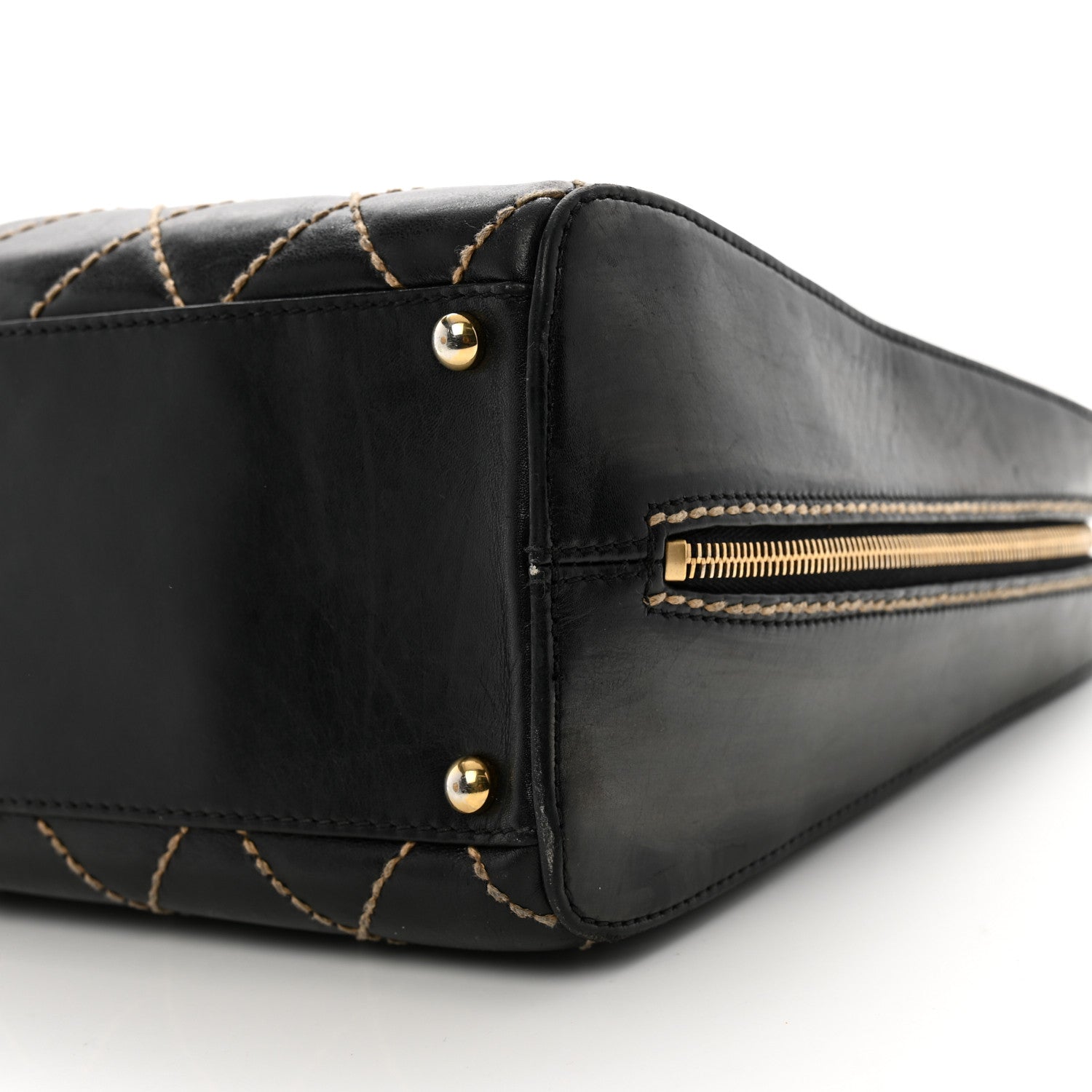 Calfskin Wild Stitch Vertical Top Handle Bag Black