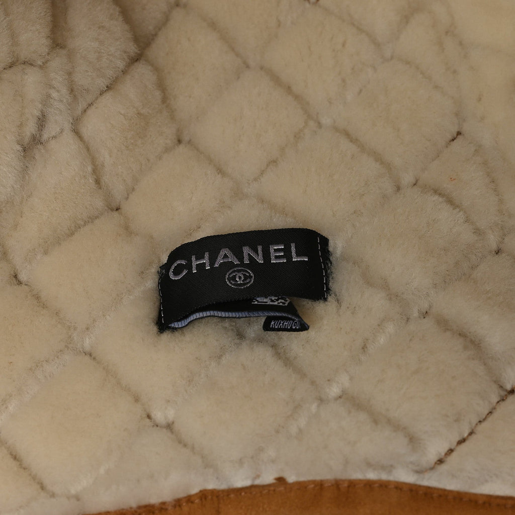 Lambskin Shearling Quilted CC Trapper Hat Brown