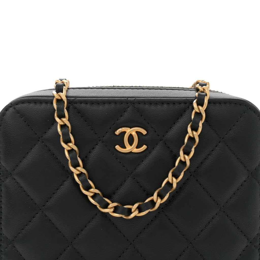 Lambskin Quilted CC Pearl Crush Camera Case Black