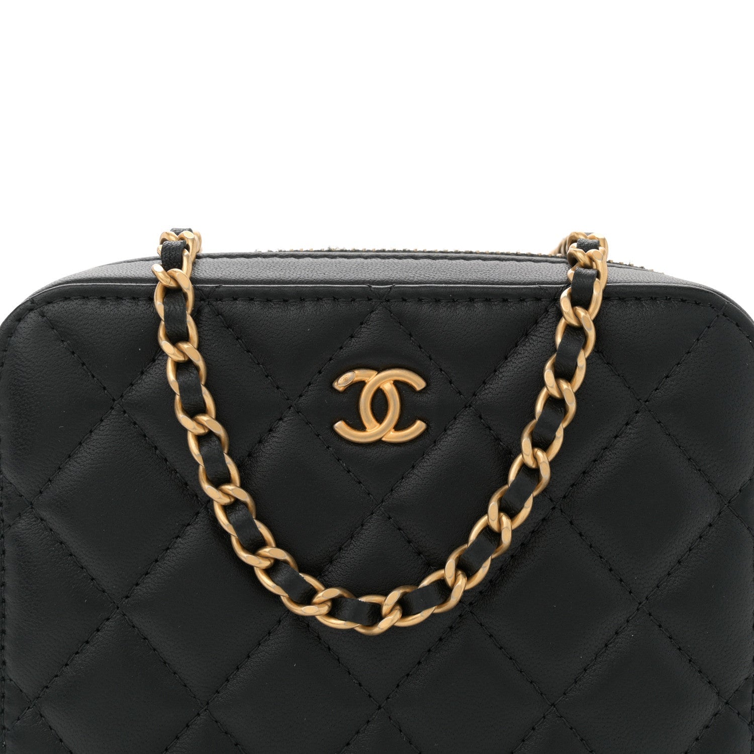 Lambskin Quilted CC Pearl Crush Camera Case Black
