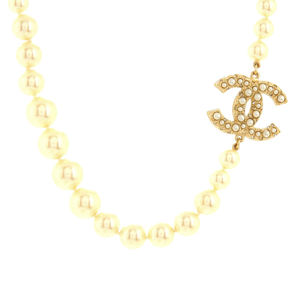 CC 100th Anniversary Short Necklace Metal with Faux Pearls and Crystals