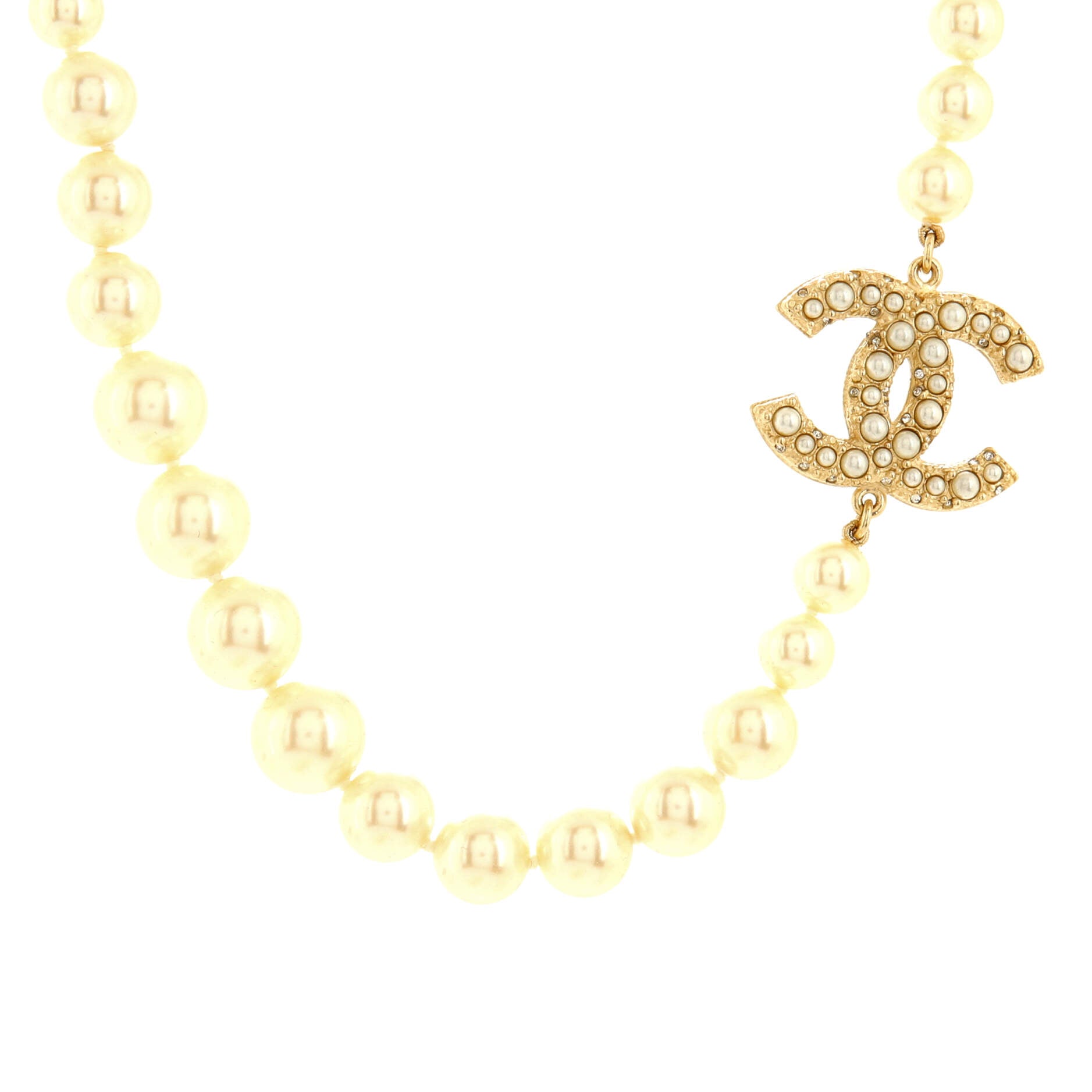 CC 100th Anniversary Short Necklace Metal with Faux Pearls and Crystals