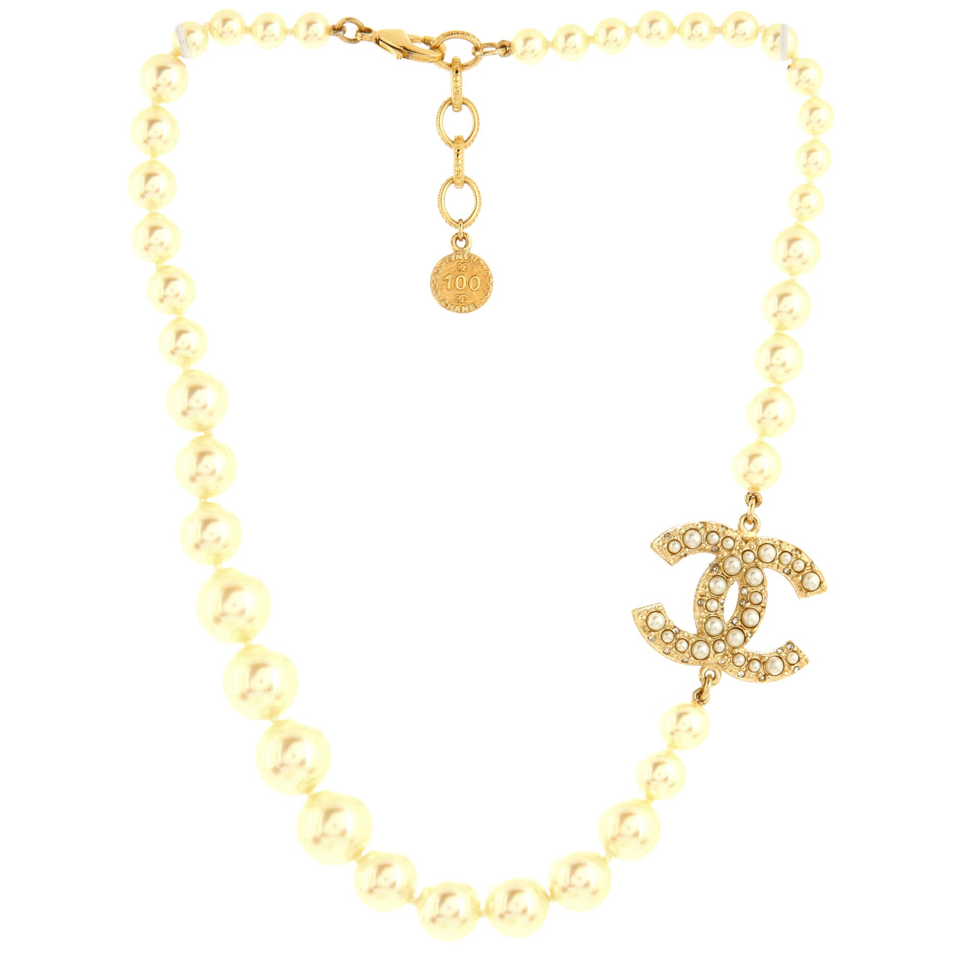 CC 100th Anniversary Short Necklace Metal with Faux Pearls and Crystals