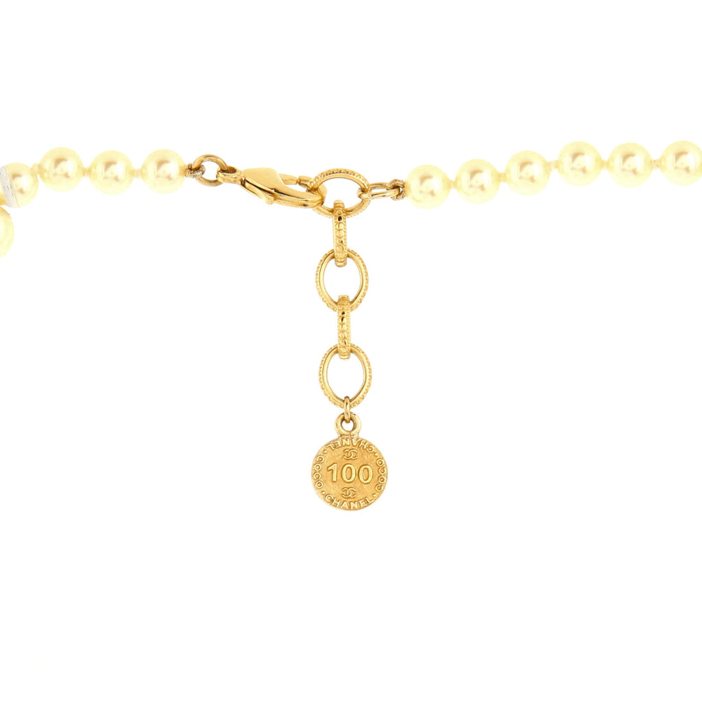 CC 100th Anniversary Short Necklace Metal with Faux Pearls and Crystals