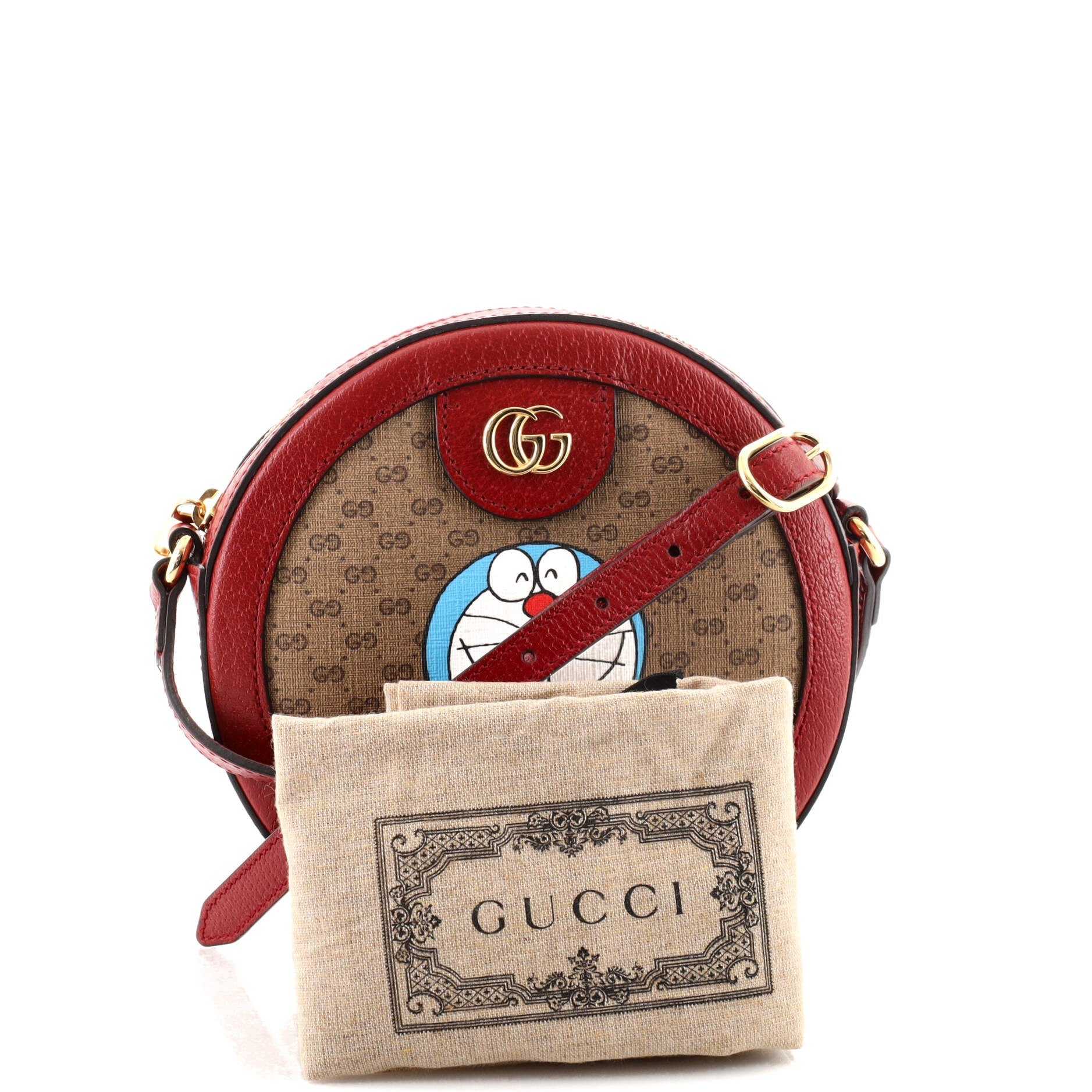 Doraemon Round Shoulder Bag Printed Mini GG Coated Canvas