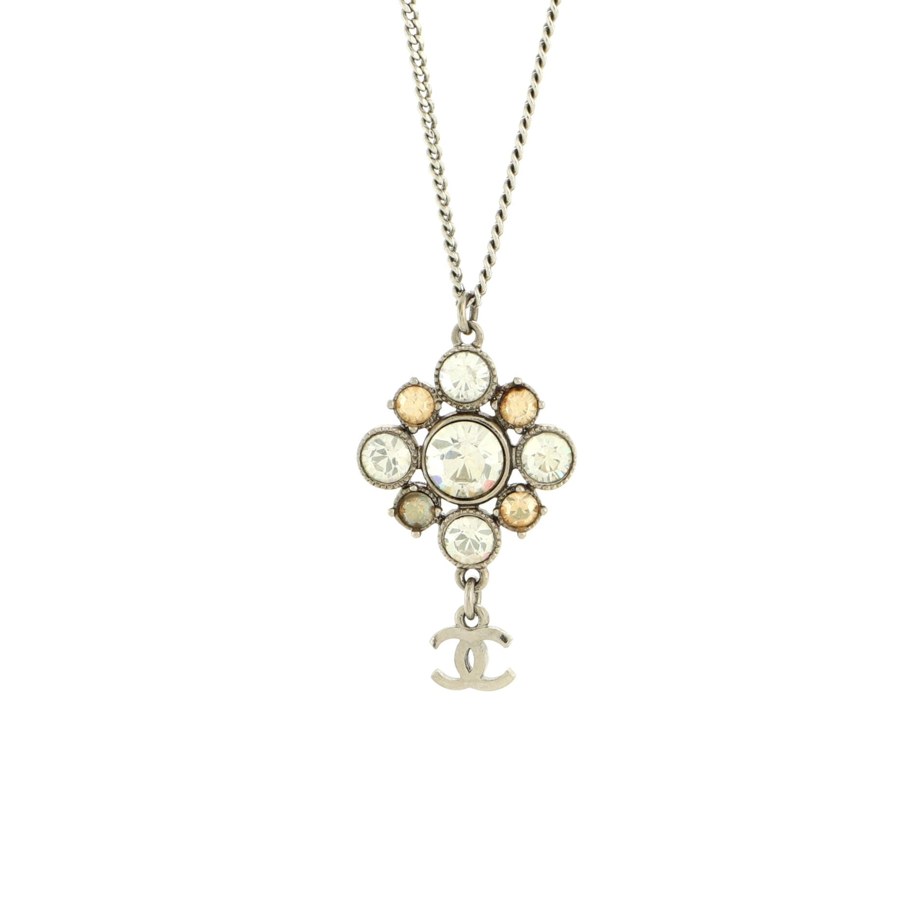 CC Cluster Pendant Necklace Crystal Embellished Metal
