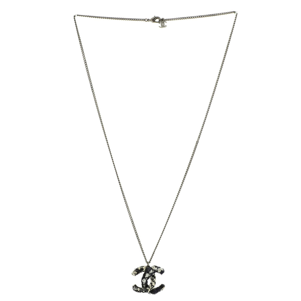 CC Pendant Necklace Metal with Tweed