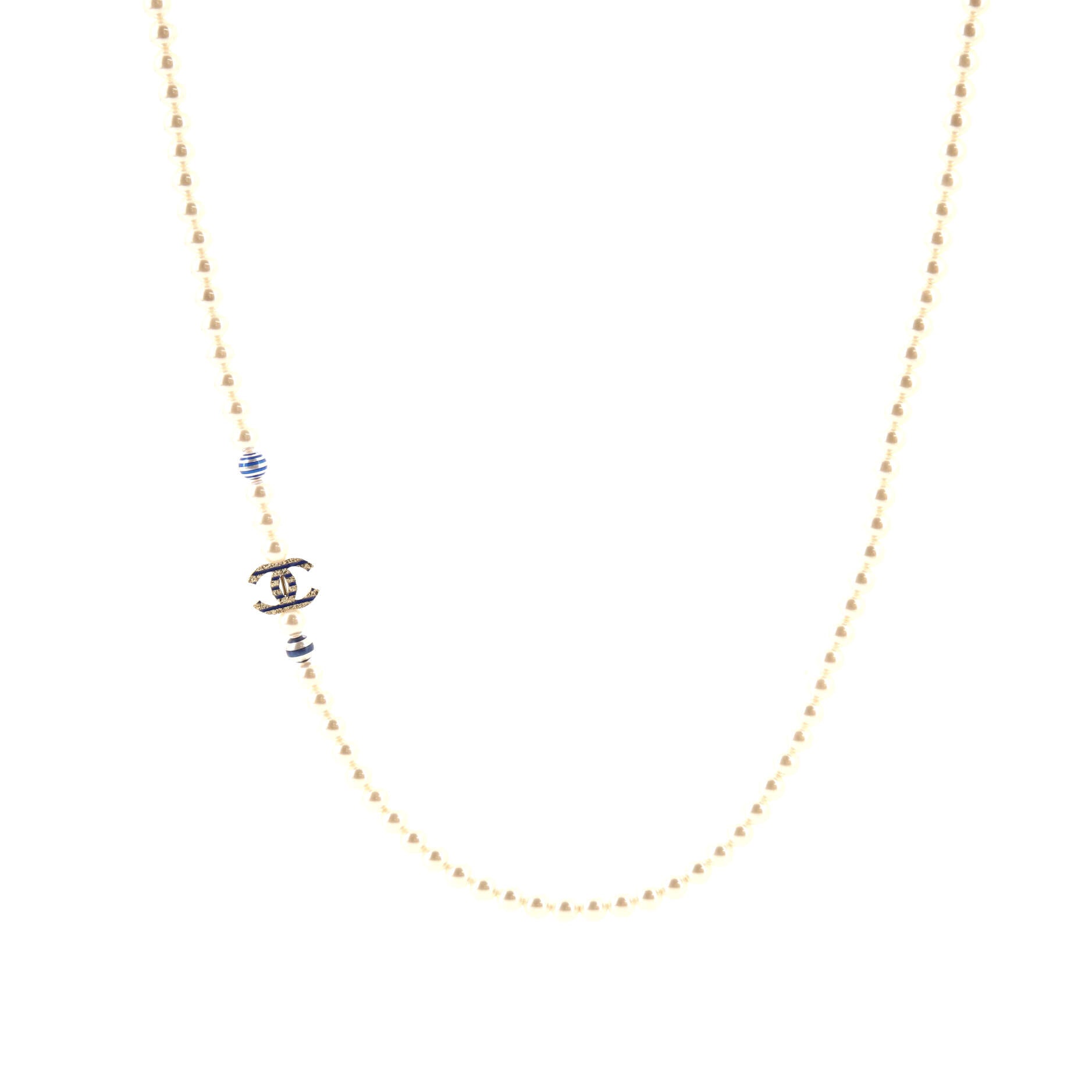 CC Long Necklace Faux Printed Pearls with Metal