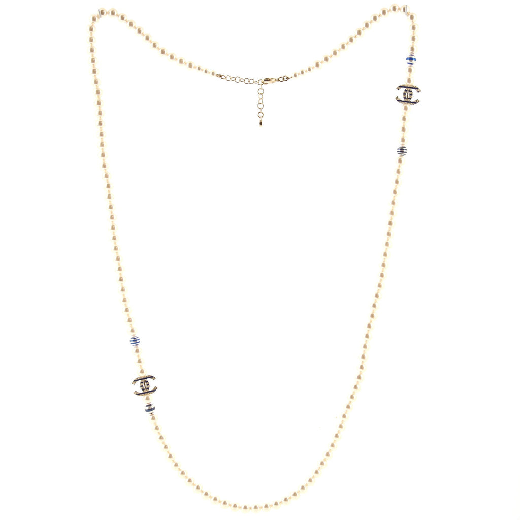 CC Long Necklace Faux Printed Pearls with Metal