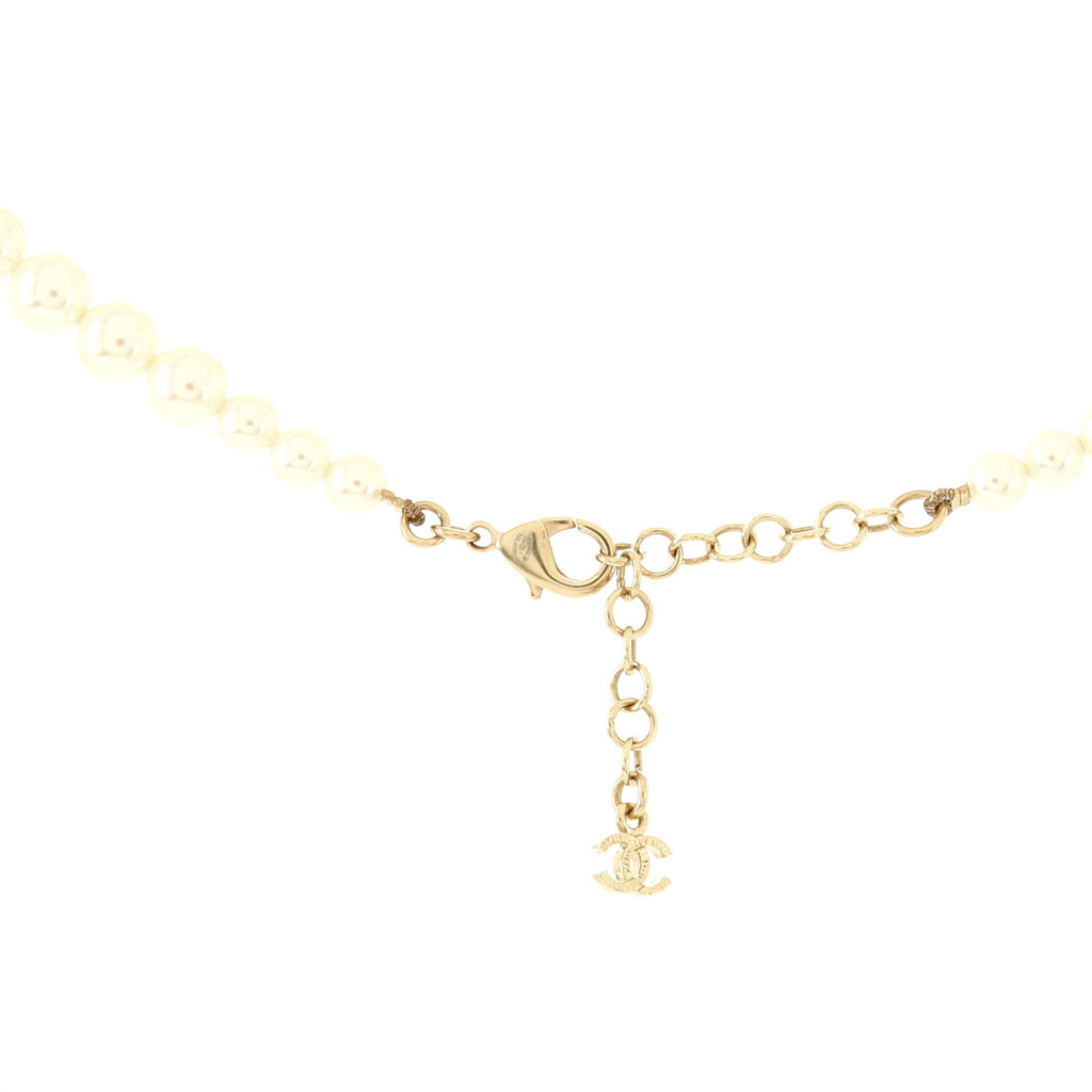CC Long Necklace Faux Printed Pearls with Metal