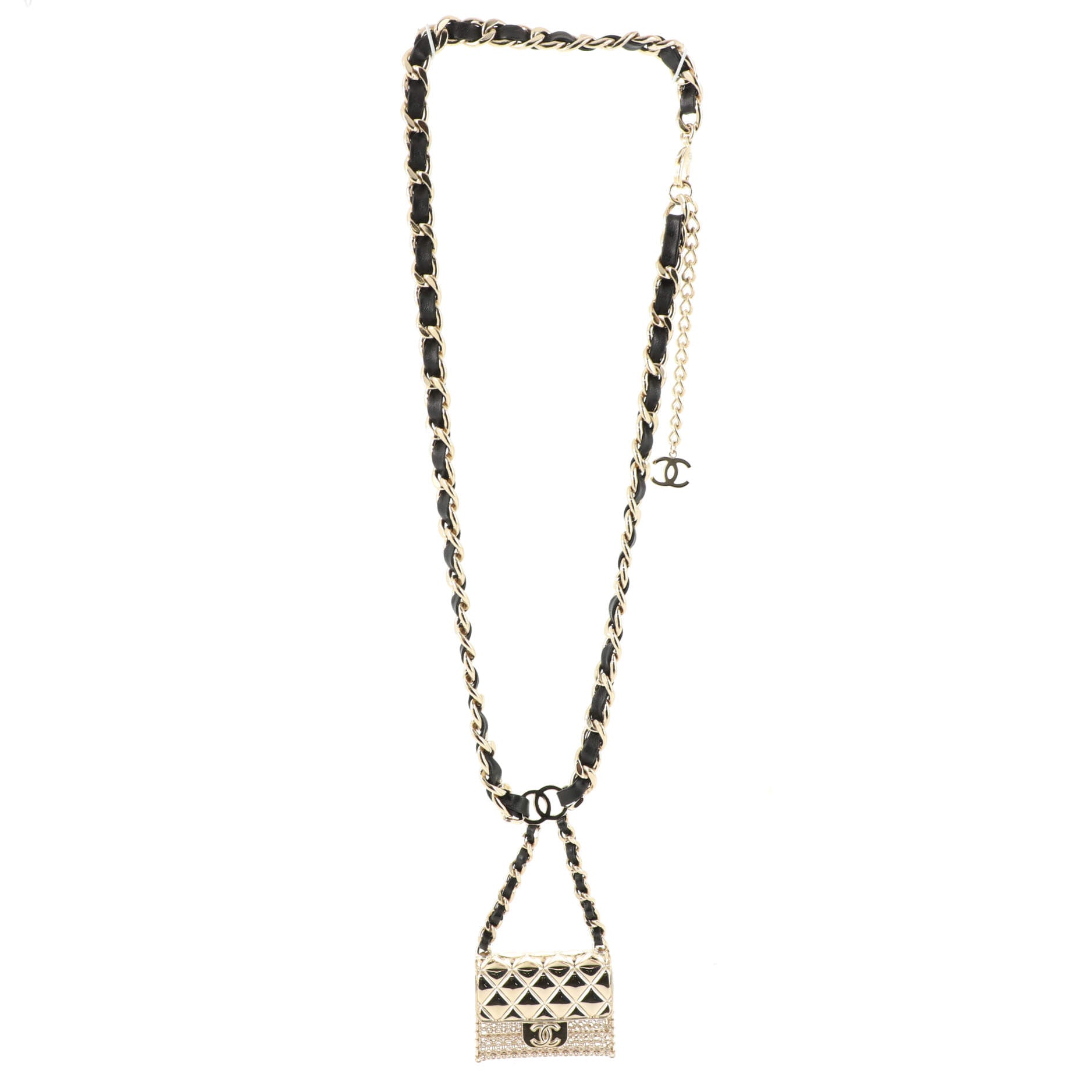 Flap Bag Charm Chain Belt Metal and Lambskin 75