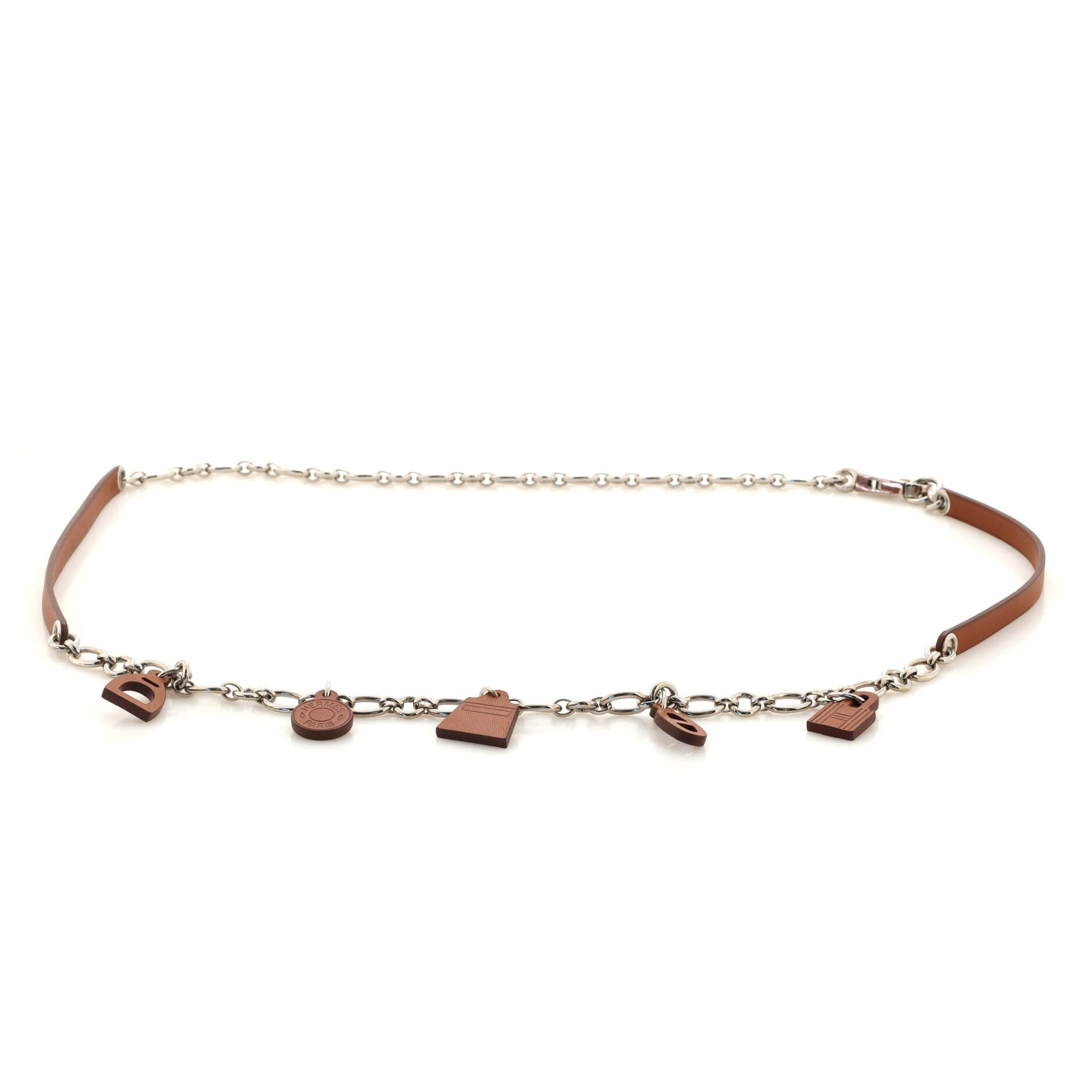 Olga Charm Chain Belt Metal and Leather 90