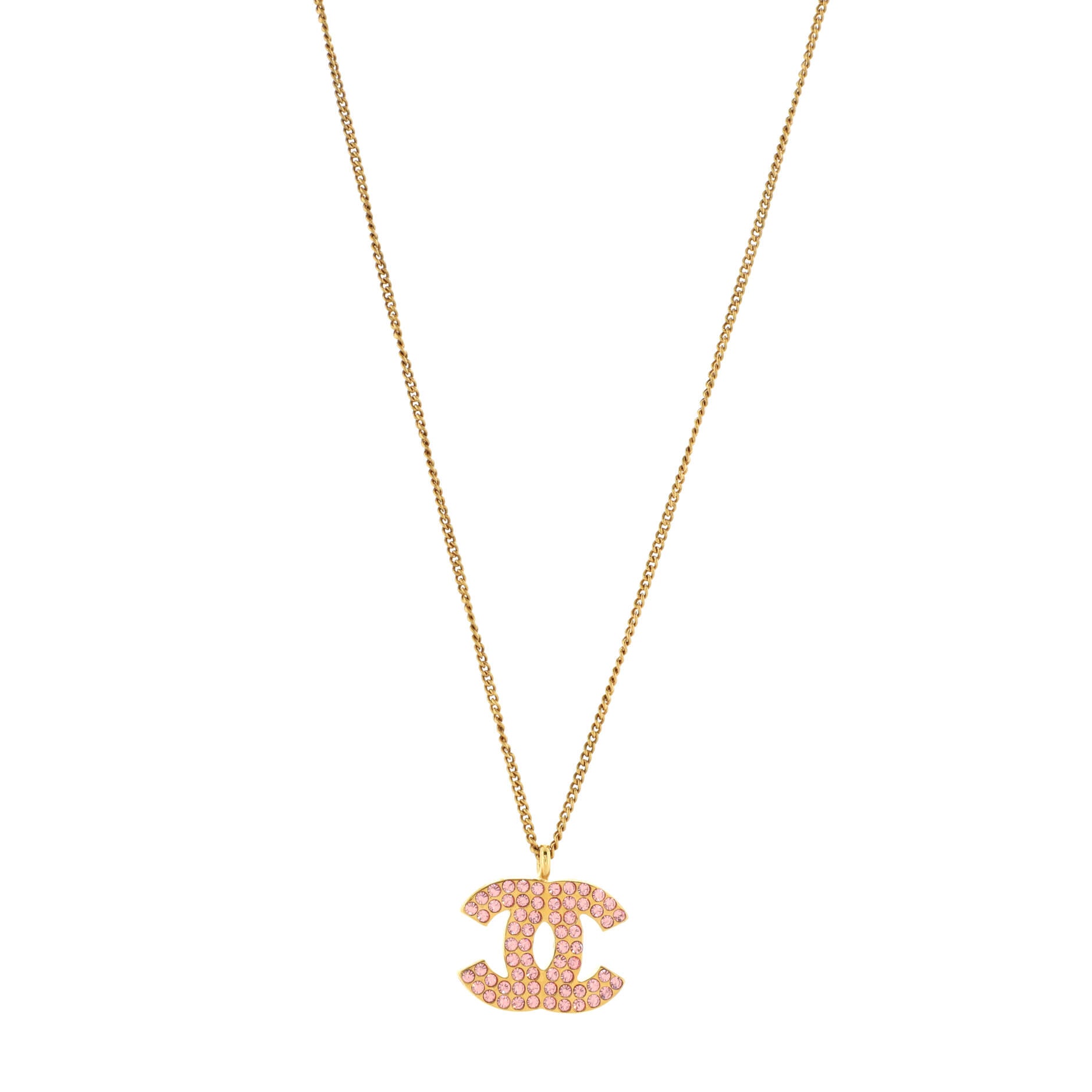 CC Pendant Necklace Metal with Crystals