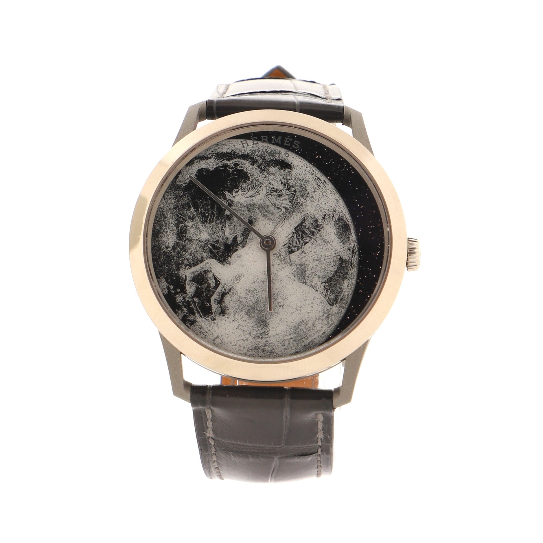 Slim d'Hermes Clair de Lune Quartz Watch Titanium and Alligator 39