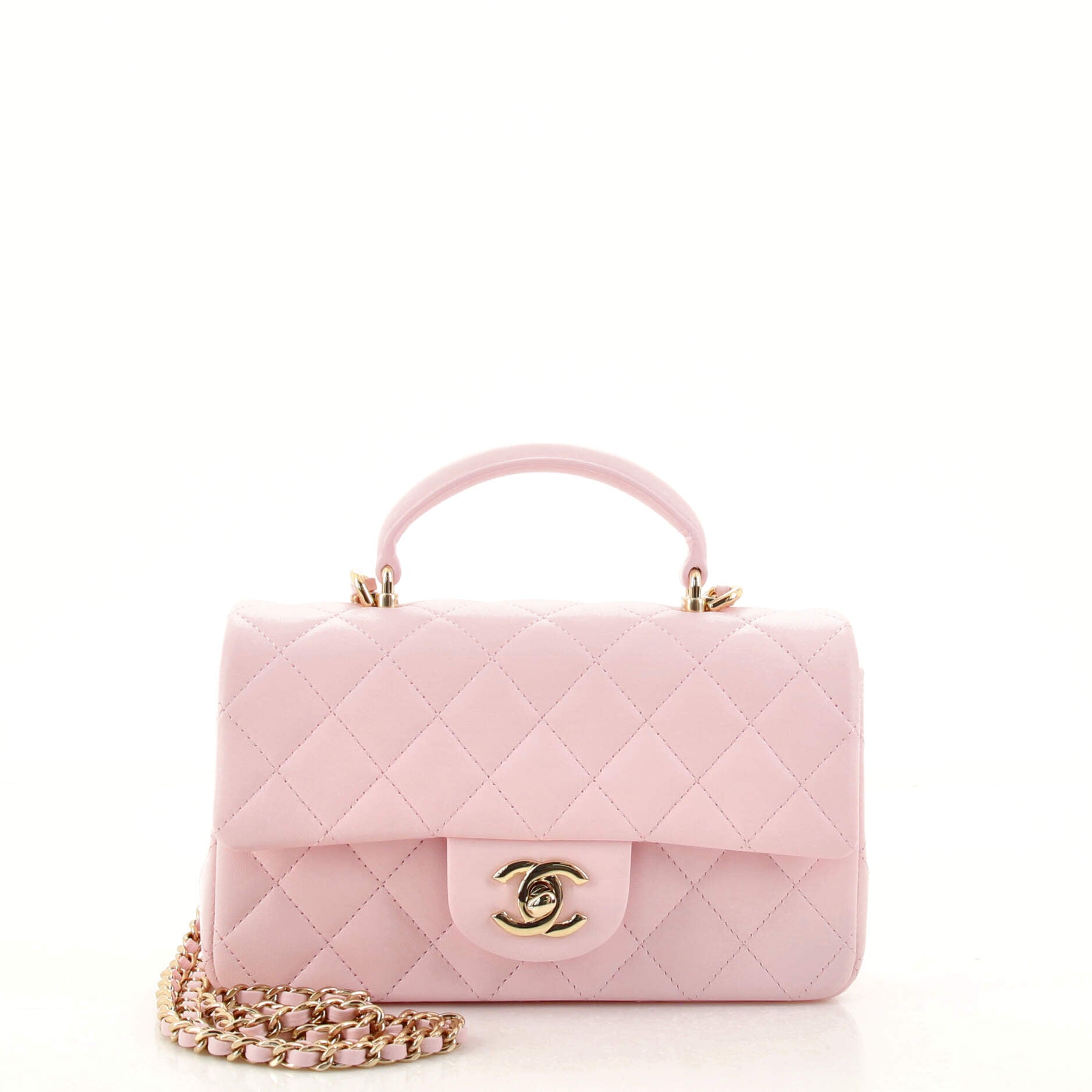 Classic Single Flap Top Handle Bag Quilted Lambskin Mini