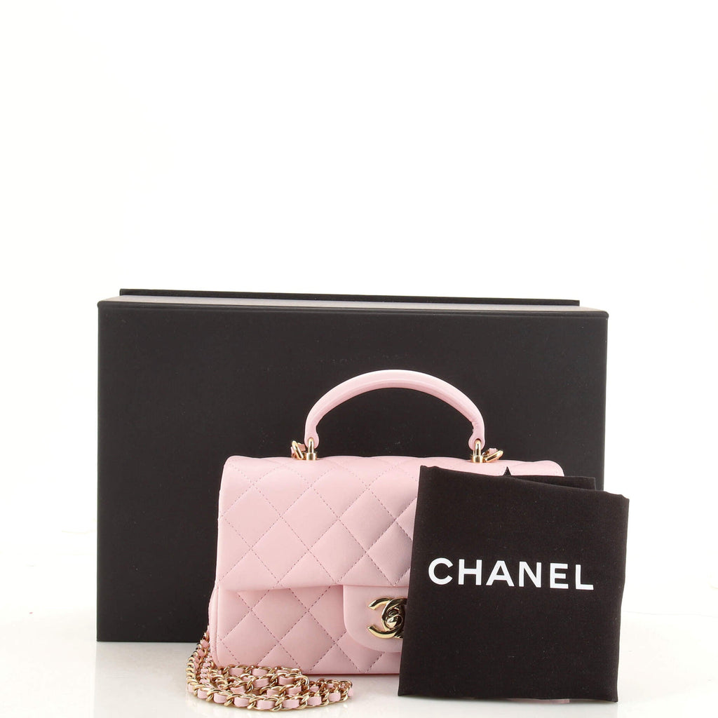Classic Single Flap Top Handle Bag Quilted Lambskin Mini