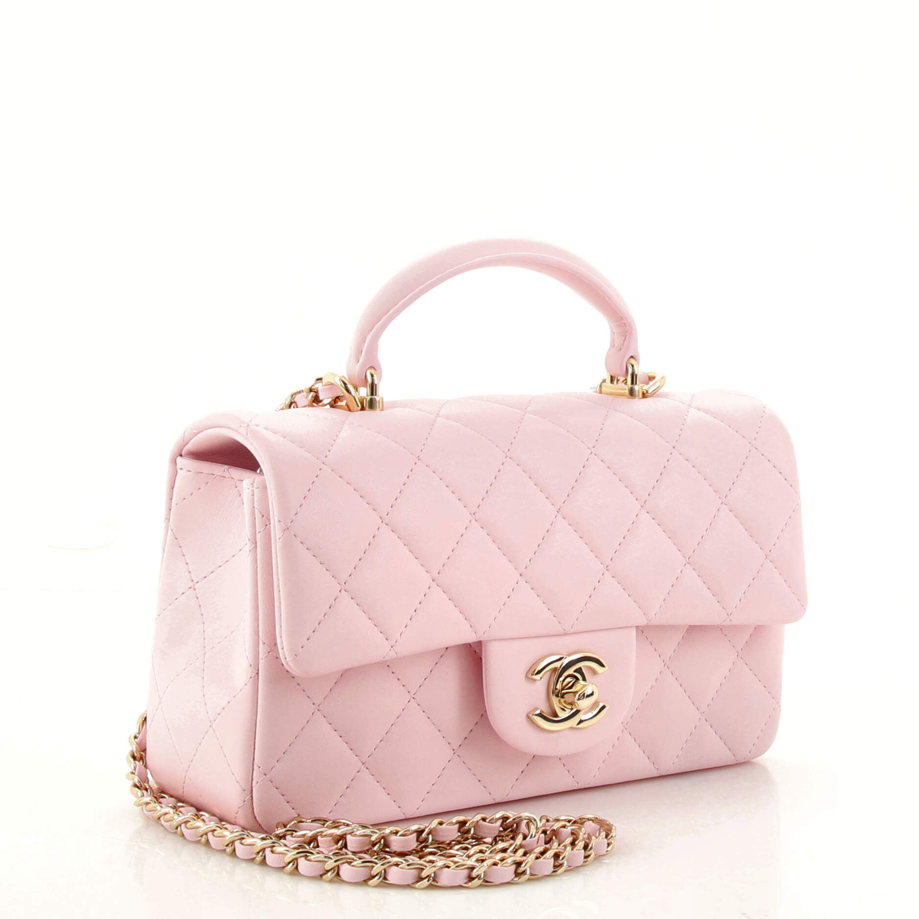 Classic Single Flap Top Handle Bag Quilted Lambskin Mini