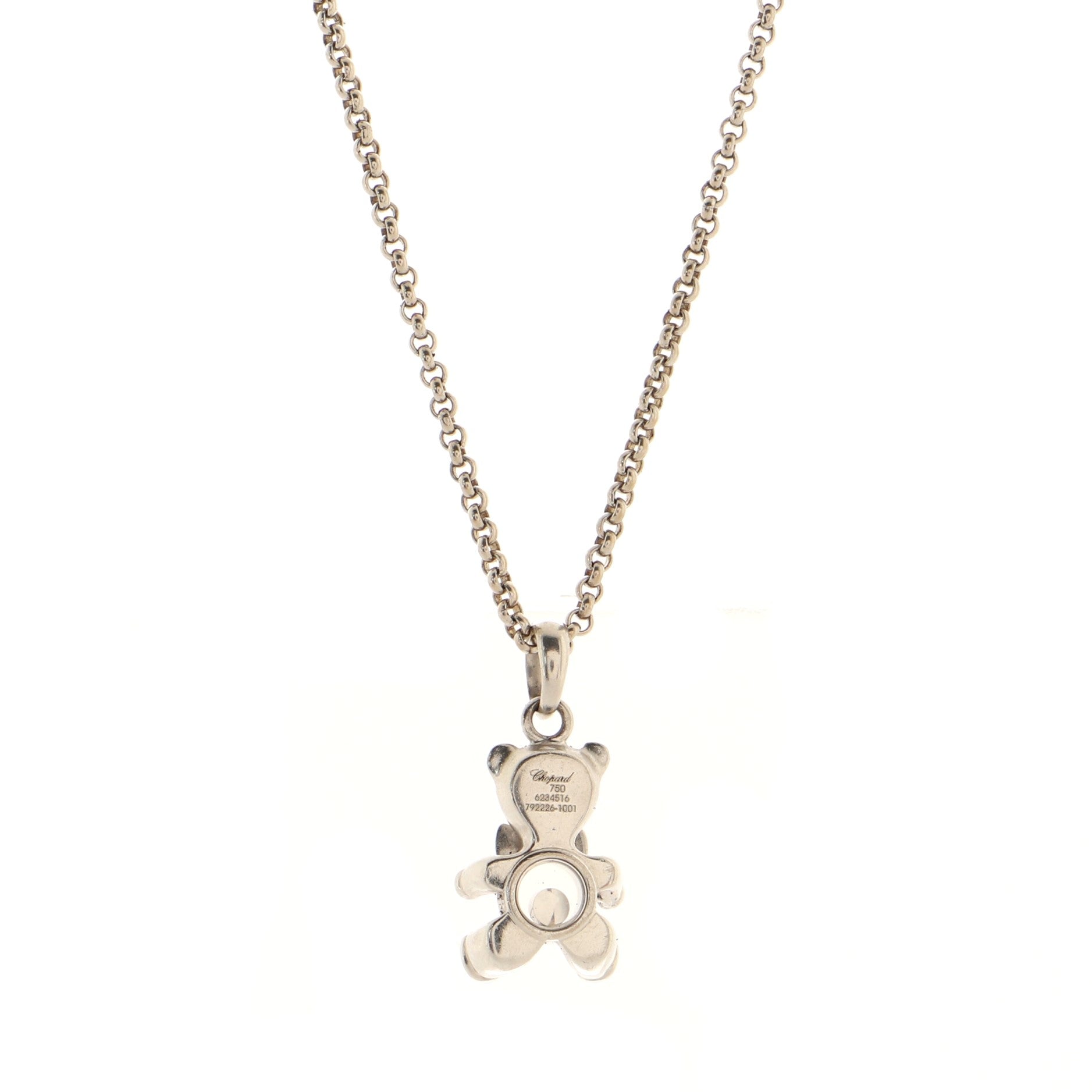 Happy Diamonds Teddy Bear Pendant Necklace 18K White Gold with Diamonds and 1 Floating Diamond