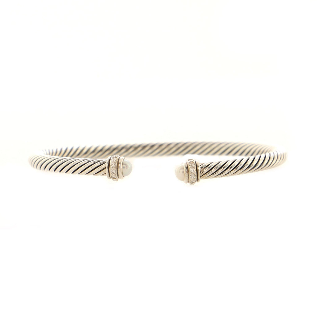 Cable Classic Bracelet Sterling Silver with Diamonds and Pearls 4mm