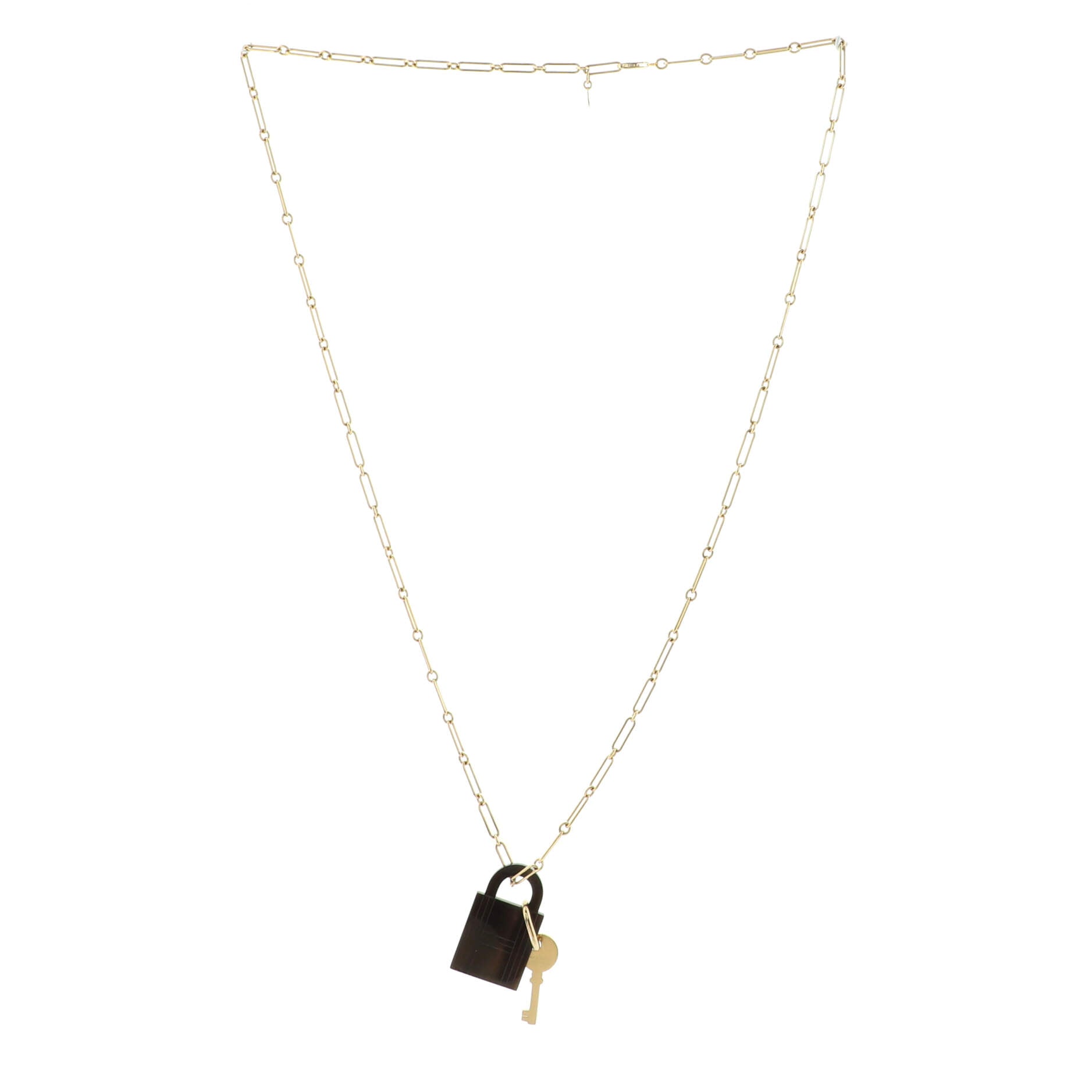 Amulette Padlock Pendant Necklace Metal with Buffalo Horn and Wood Large