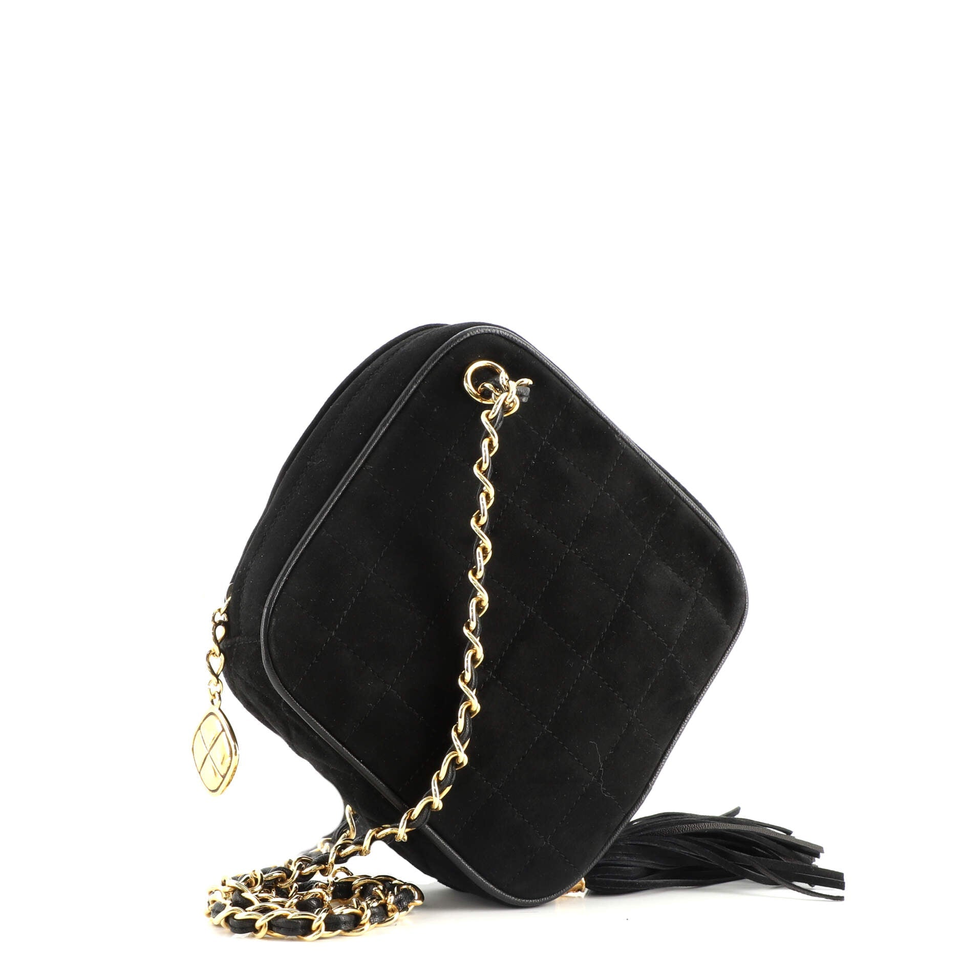 Vintage Diamond Tassel Crossbody Quilted Suede Mini