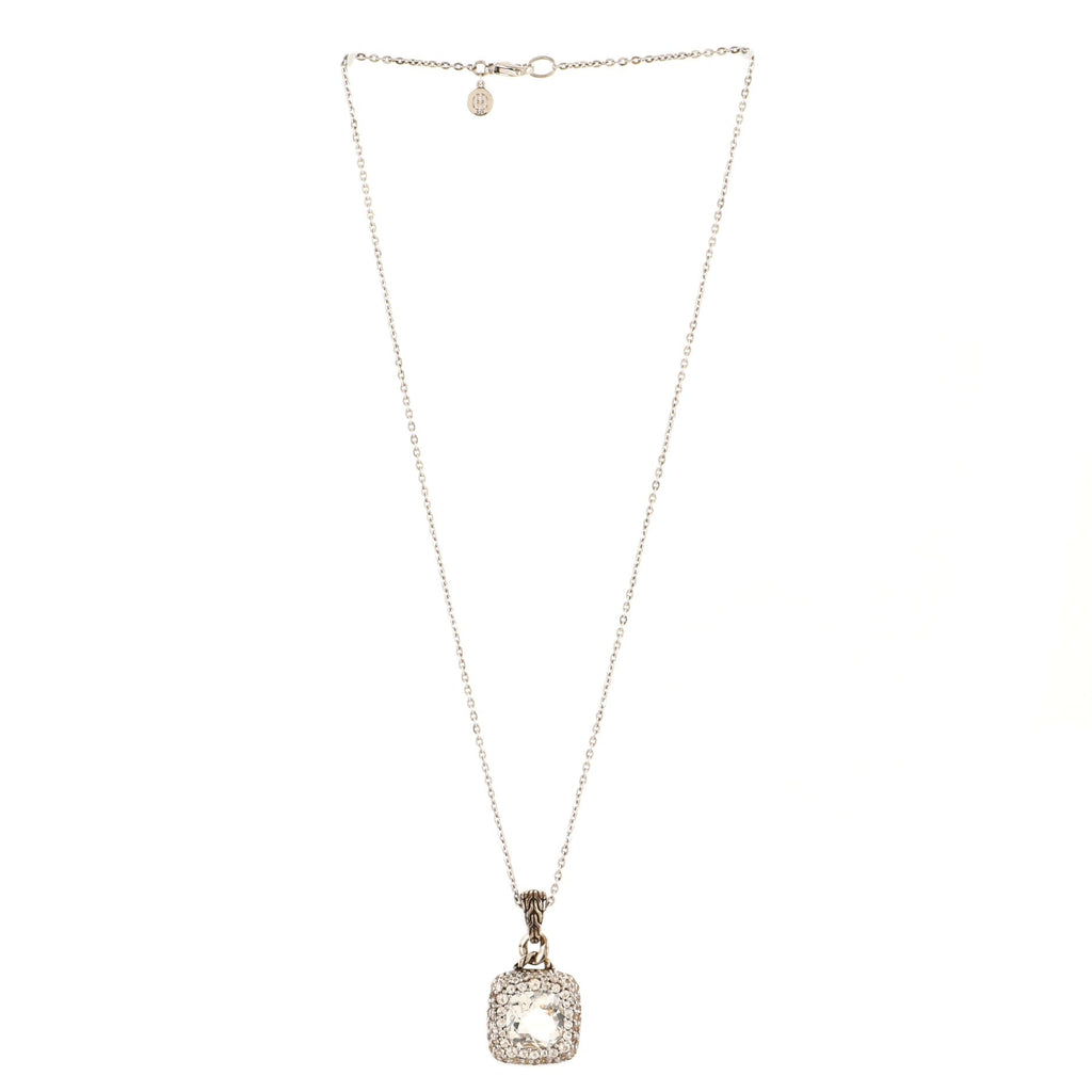 Batu Kali Square Pendant Necklace Sterling Silver with White Topaz and White Sapphires