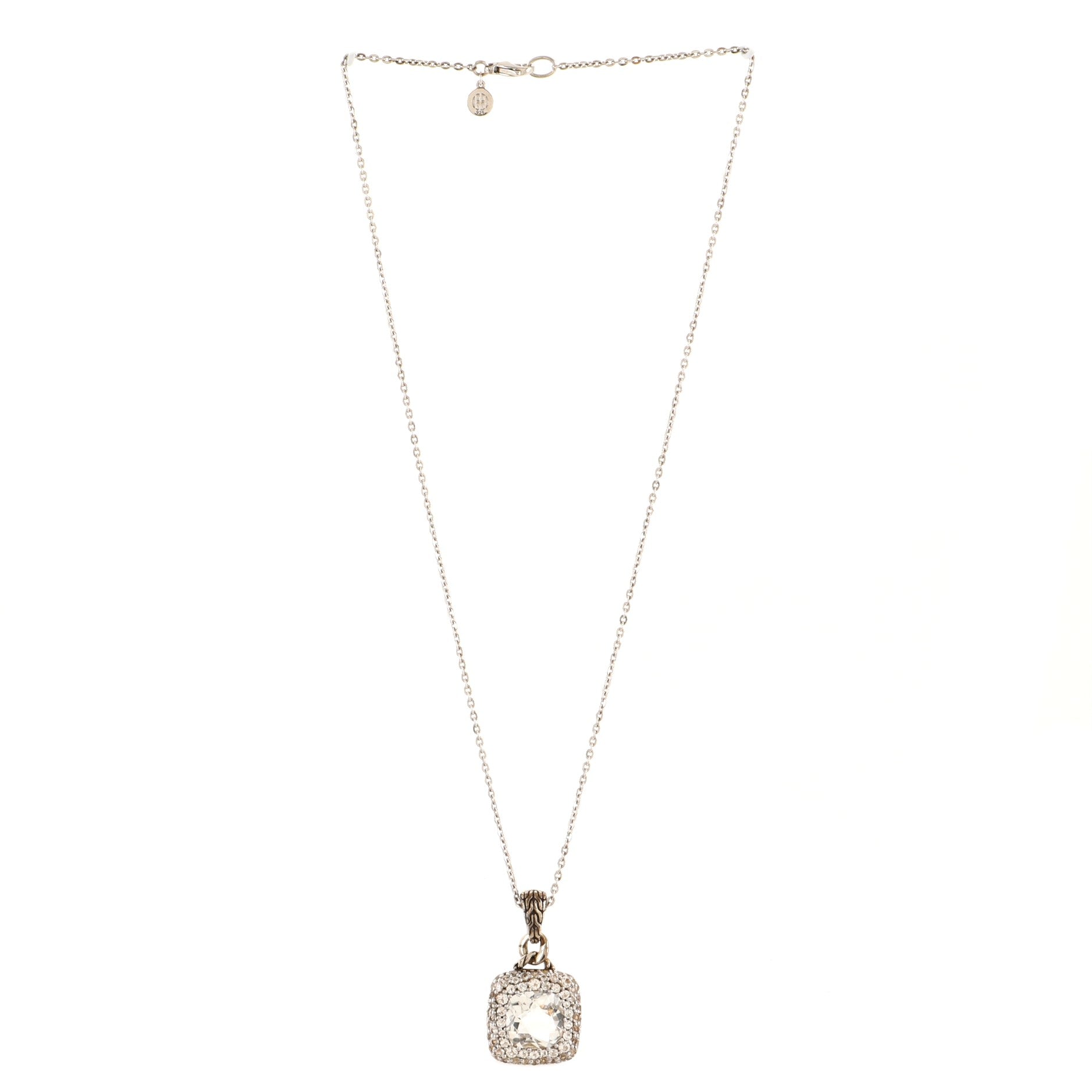 Batu Kali Square Pendant Necklace Sterling Silver with White Topaz and White Sapphires