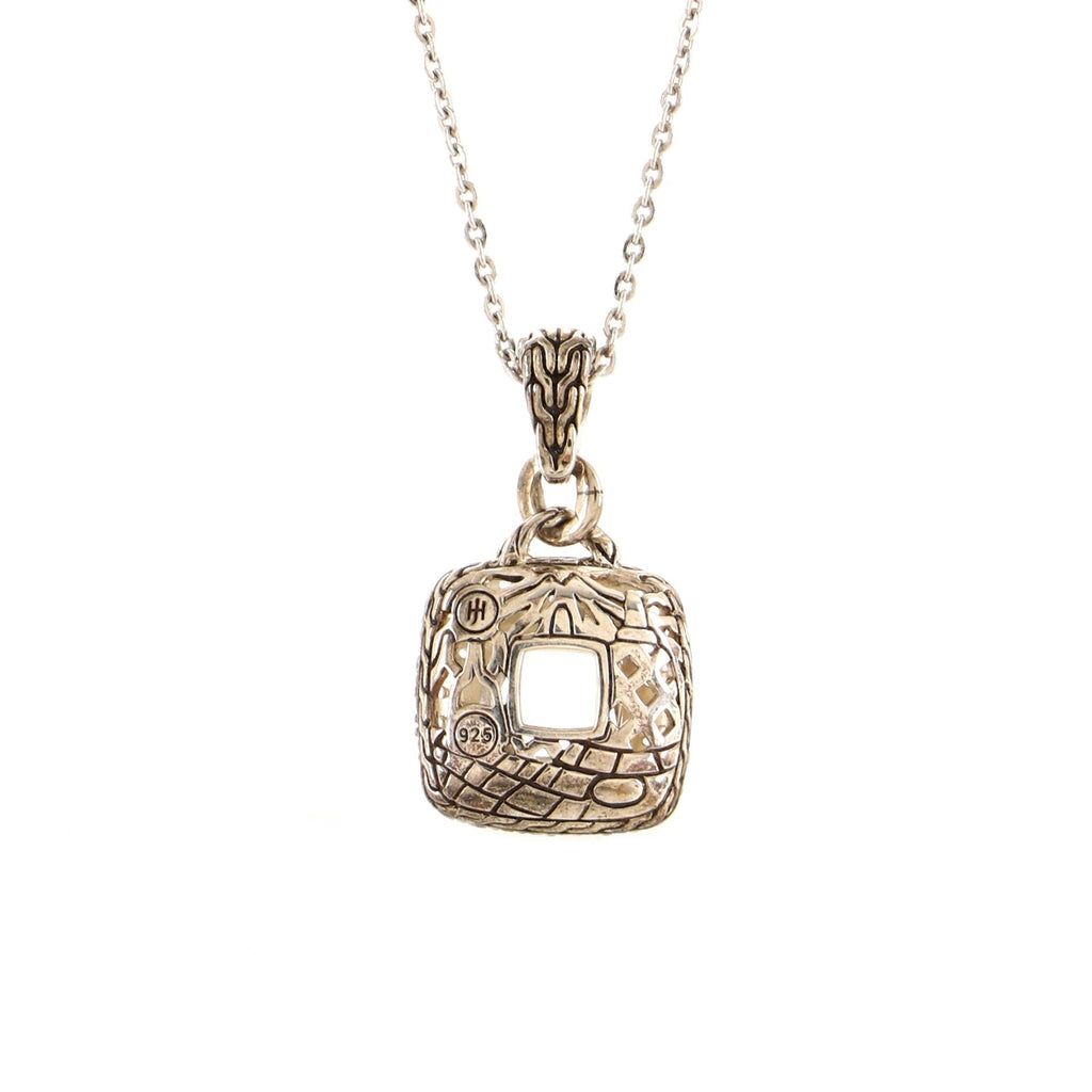 Batu Kali Square Pendant Necklace Sterling Silver with White Topaz and White Sapphires