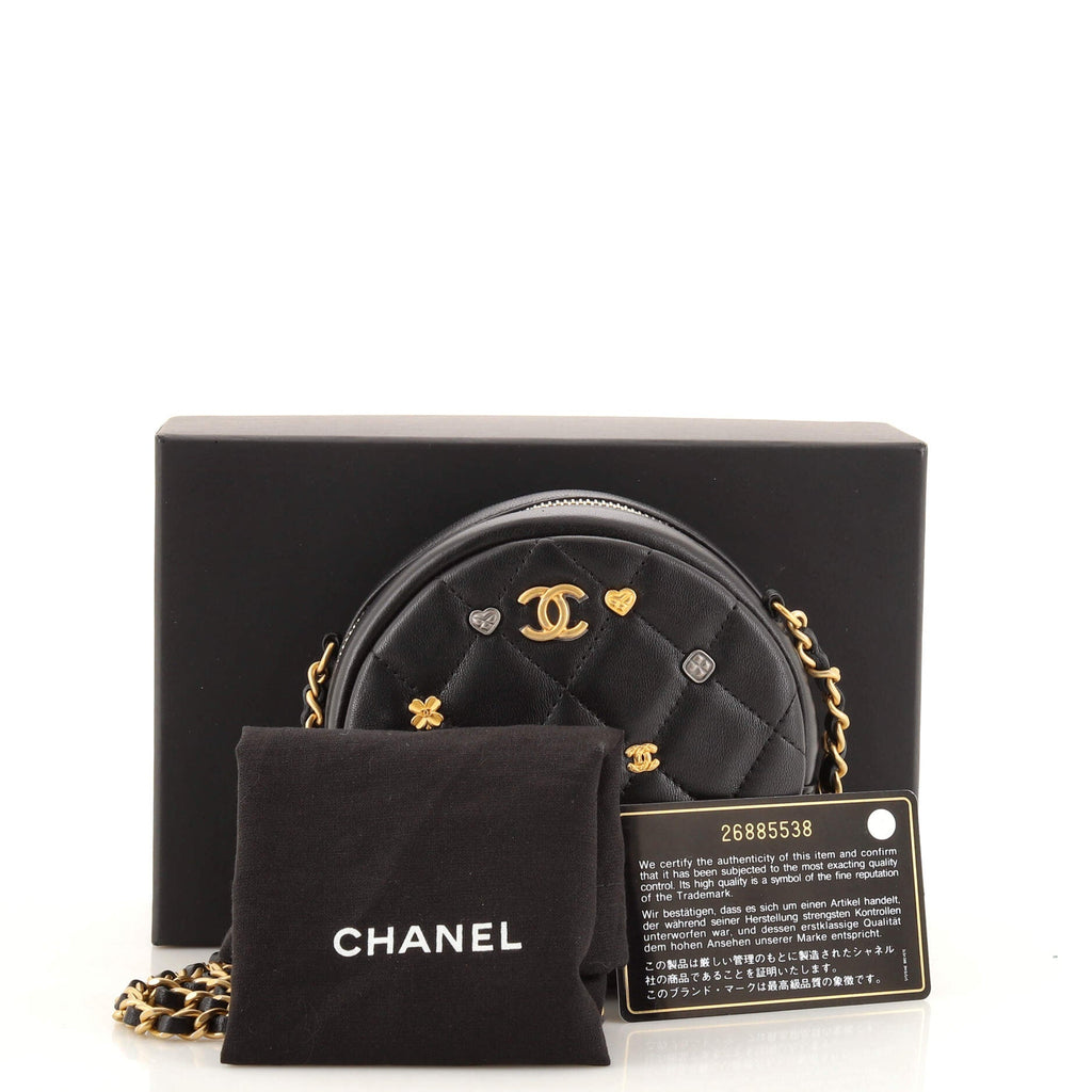 18K Charms Round Clutch With Chain Quilted Lambskin Mini