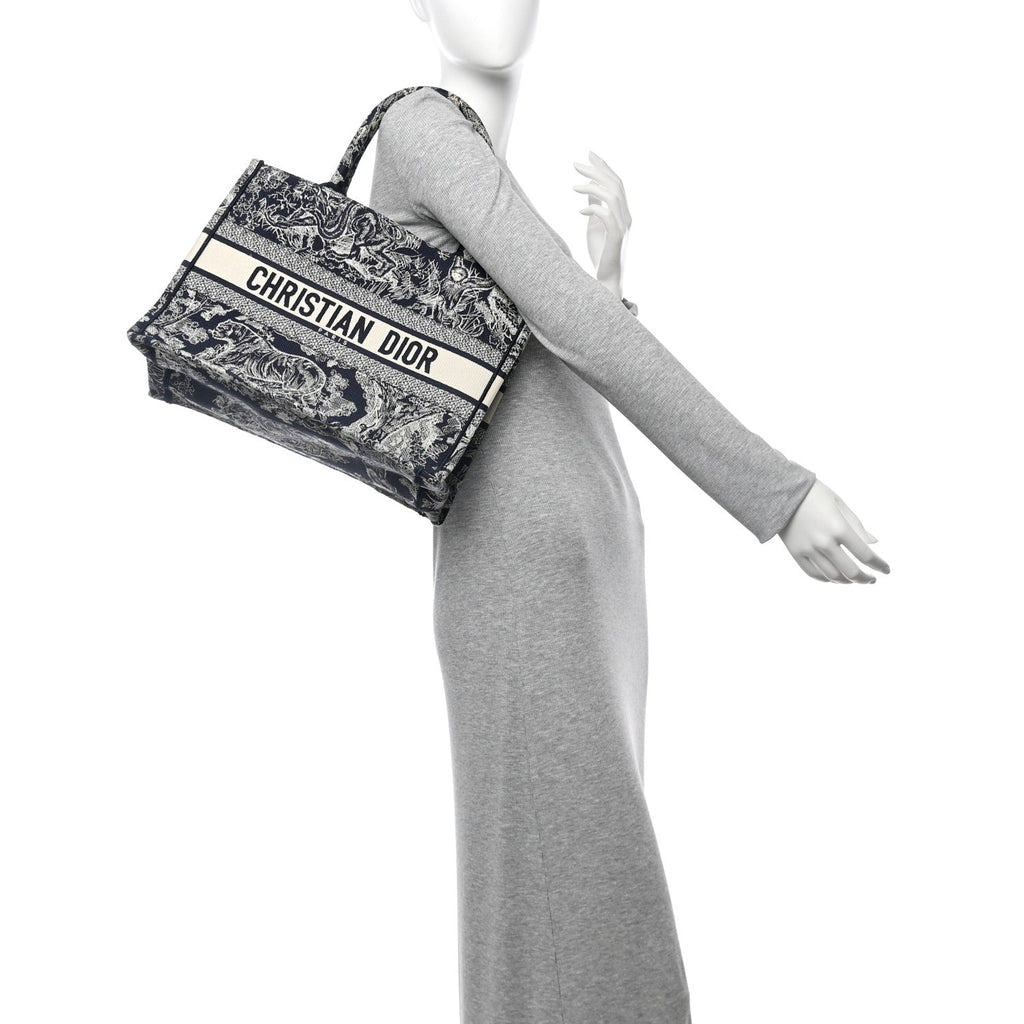 Canvas Embroidered Medium Dioriviera Toile De Jouy Reverse Book Tote Blue