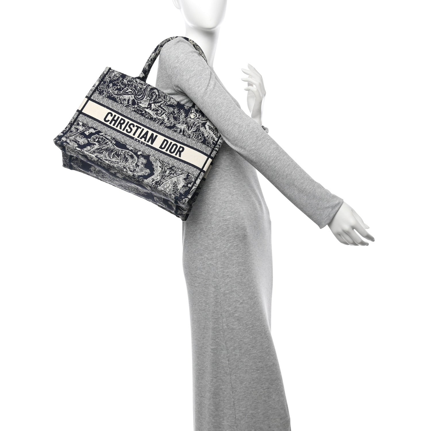 Canvas Embroidered Medium Dioriviera Toile De Jouy Reverse Book Tote Blue