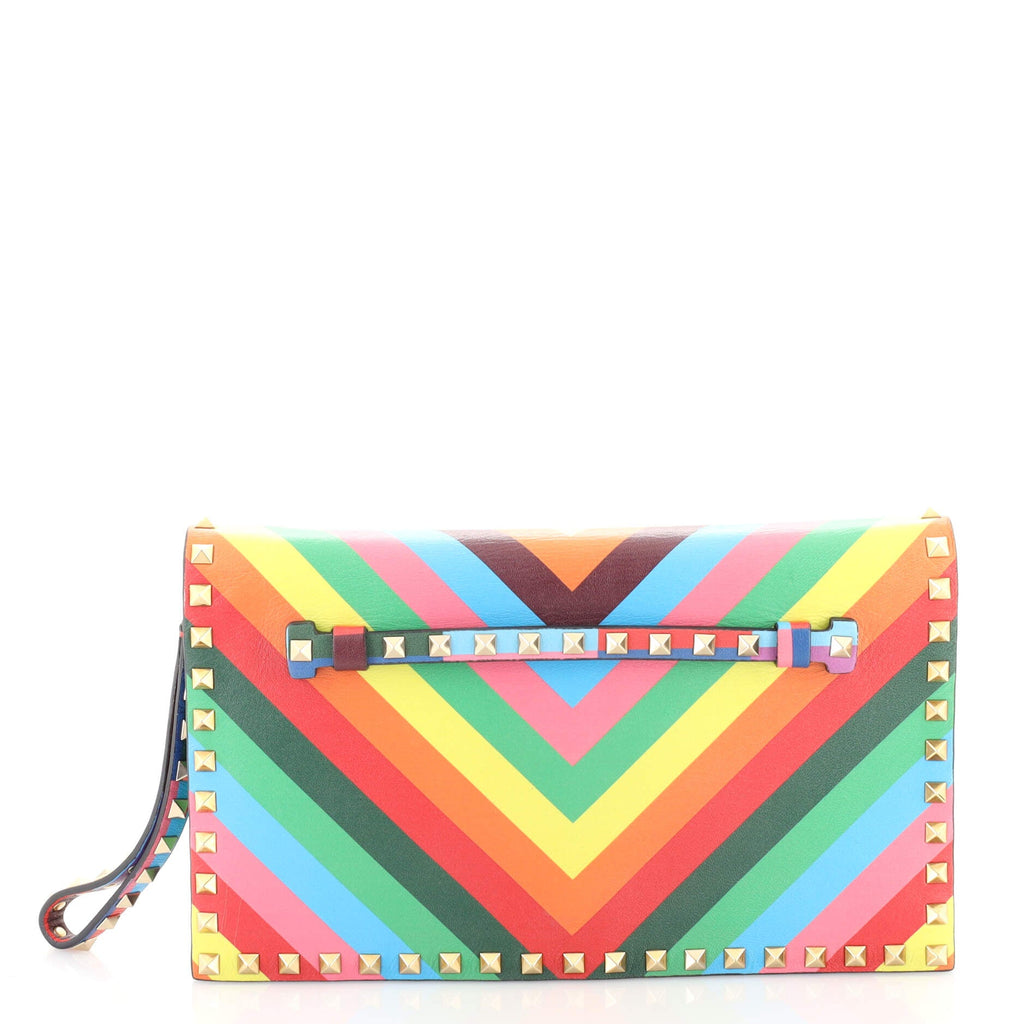 1973 Rockstud Flap Clutch Striped Leather