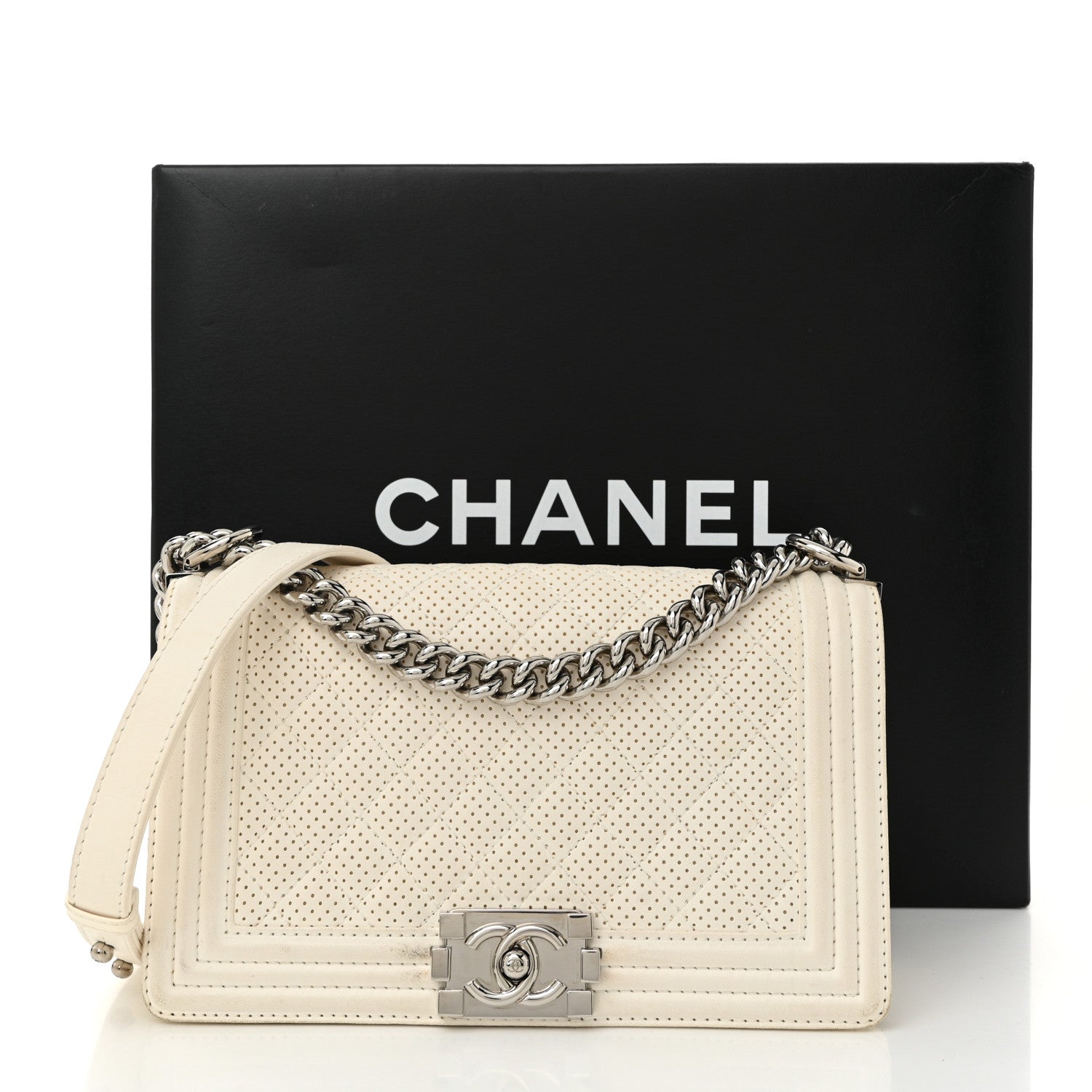 Lambskin Perforated Medium Boy Flap White