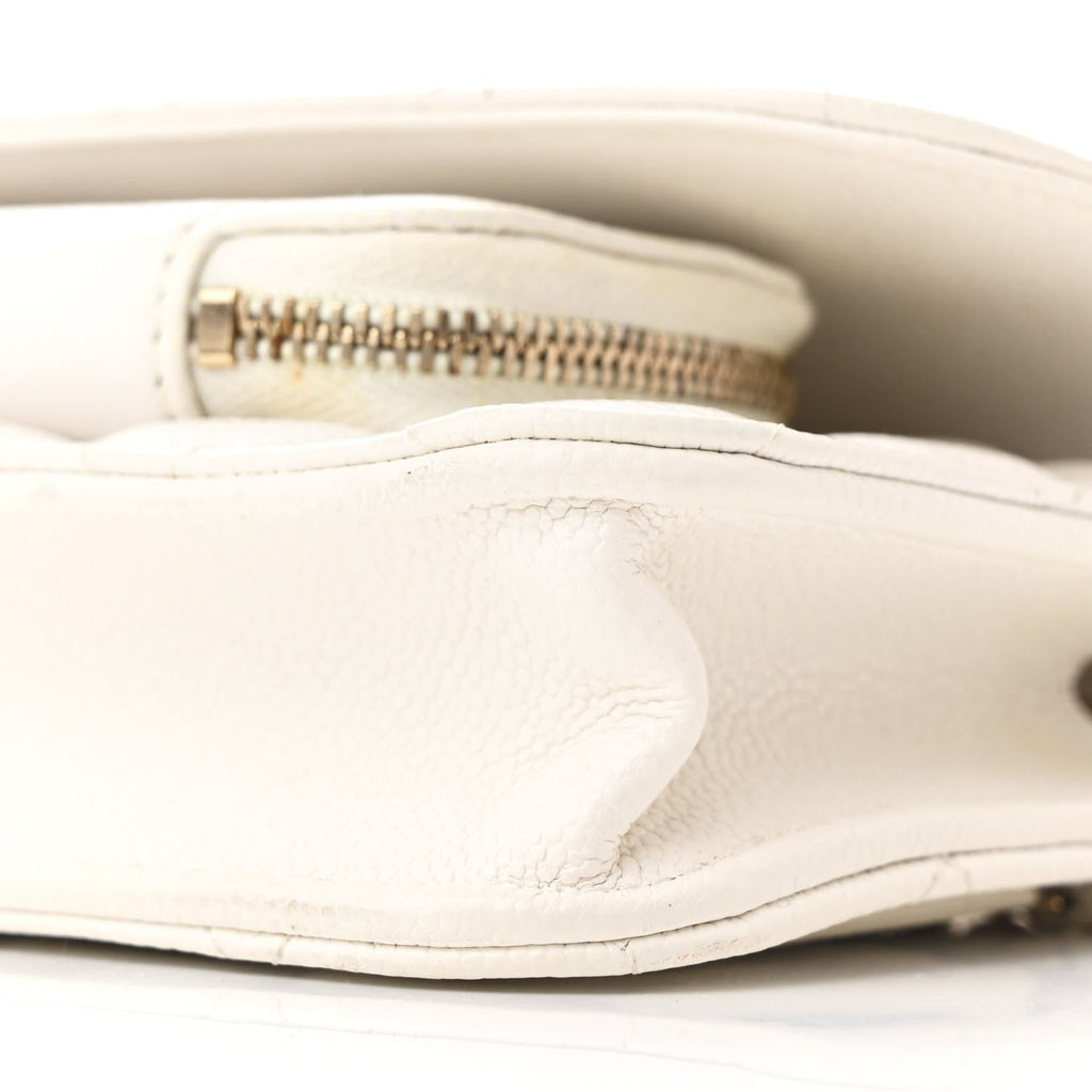 Caviar Quilted Business Affinity Clutch With Chain Flap White