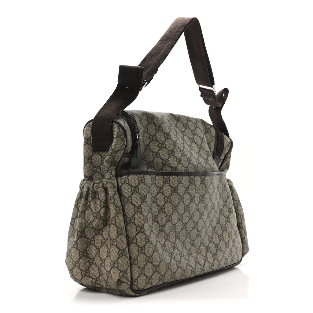 GG Supreme Monogram Selleria Calfskin Large Diaper Bag Beige Ebony Cocoa Dark Chocolate