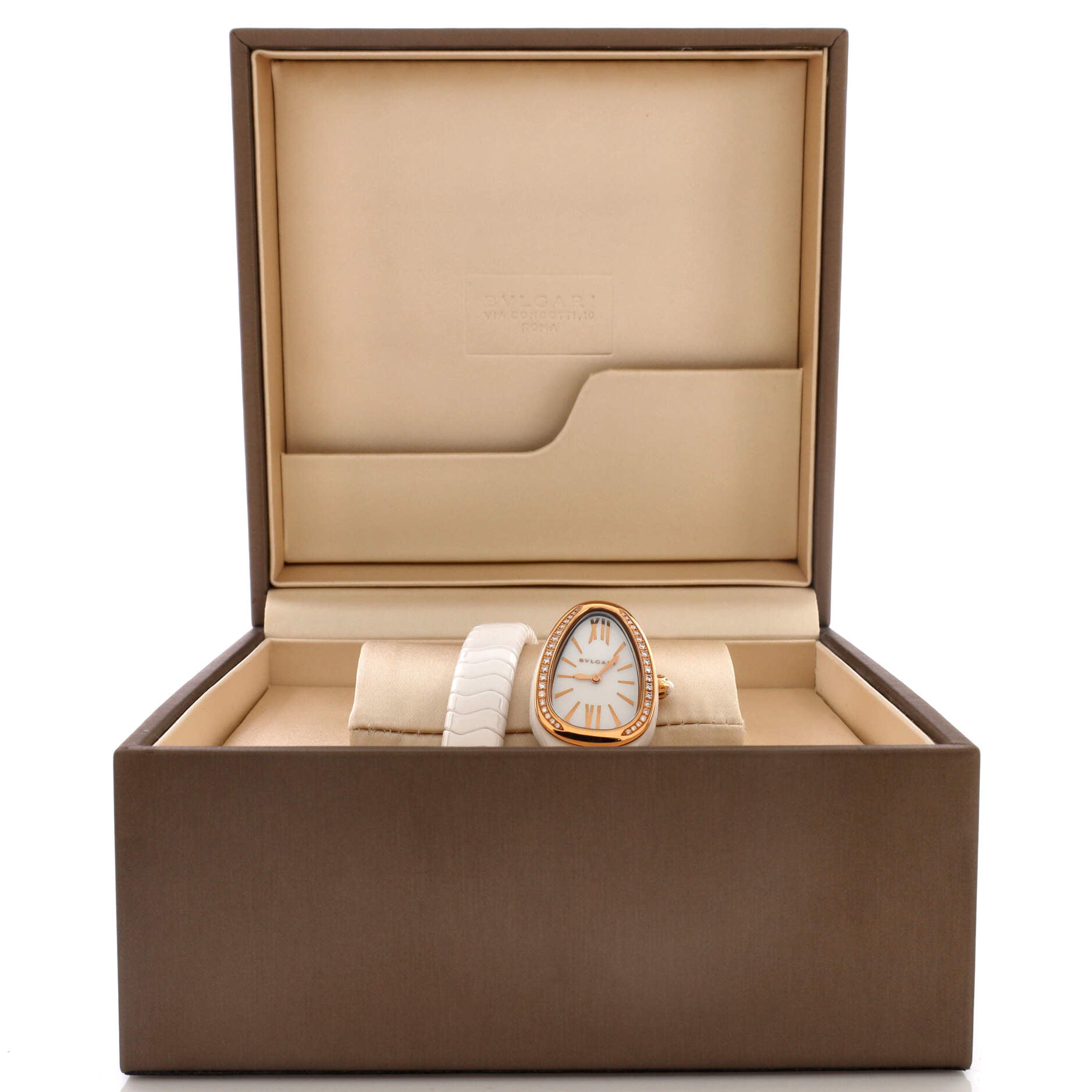 Serpenti Spiga Single Spiral Quartz Watch Ceramic and Rose Gold with Diamond Bezel 23