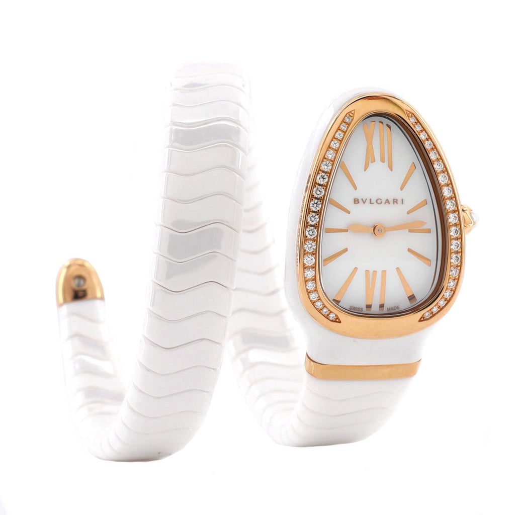 Serpenti Spiga Single Spiral Quartz Watch Ceramic and Rose Gold with Diamond Bezel 23