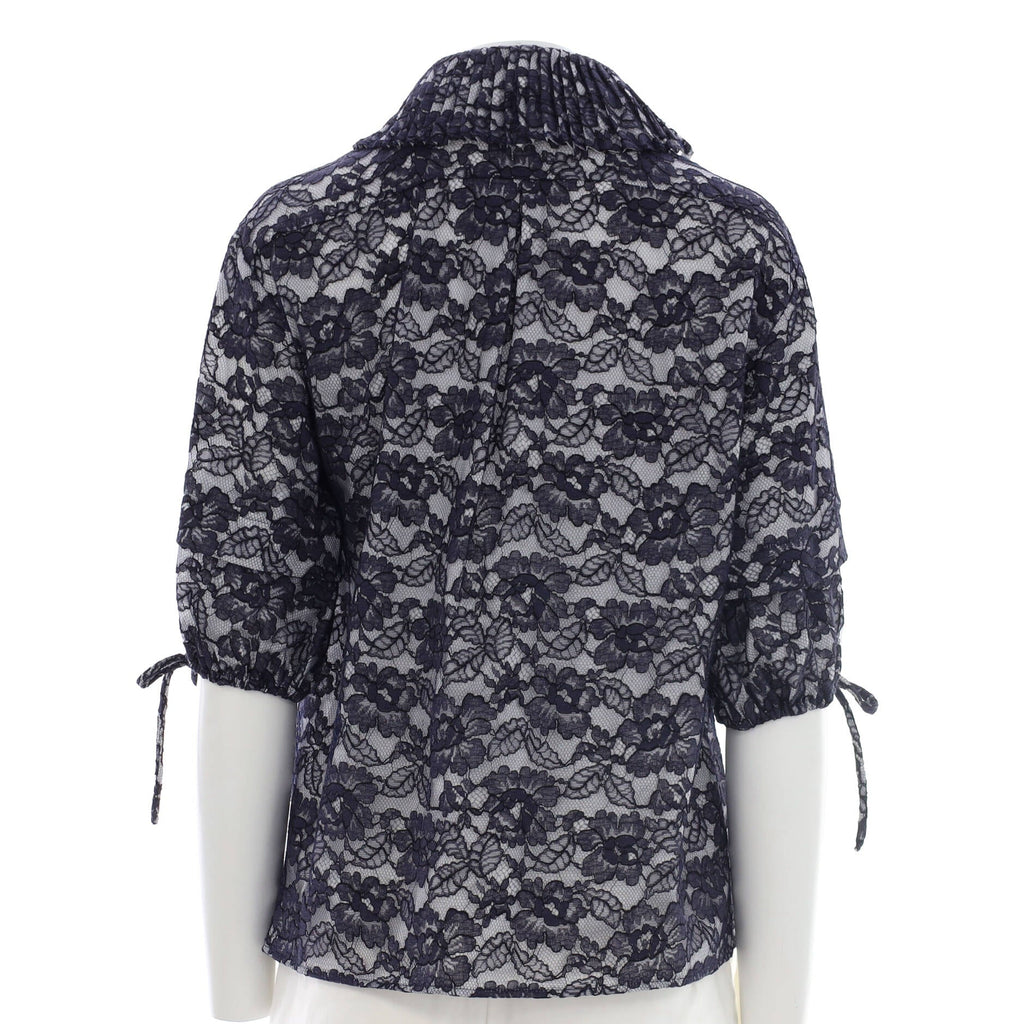 Women's Pleat Collar Button Shirt Jacket Cotton and Lace