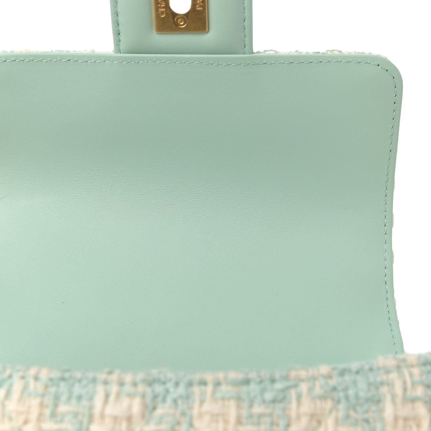 Tweed Handle Crush Top Handle Flap Bag Light Blue Ecru