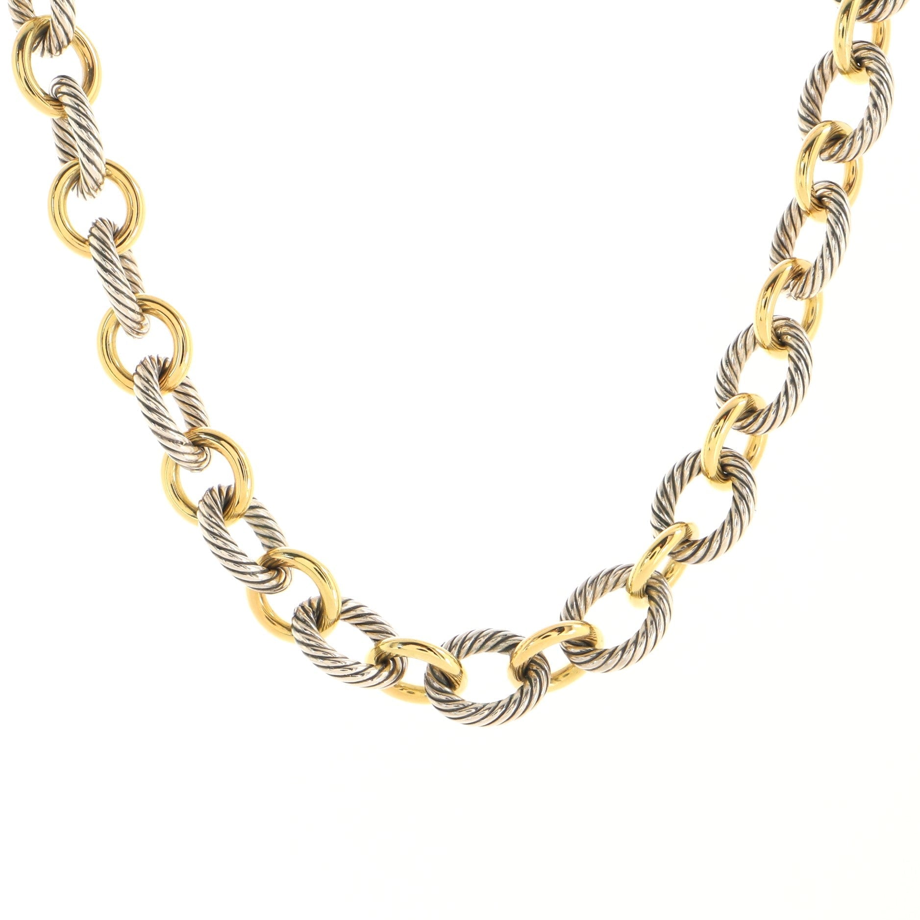 Oval Link Necklace Sterling Silver and 18K Yellow Gold Large