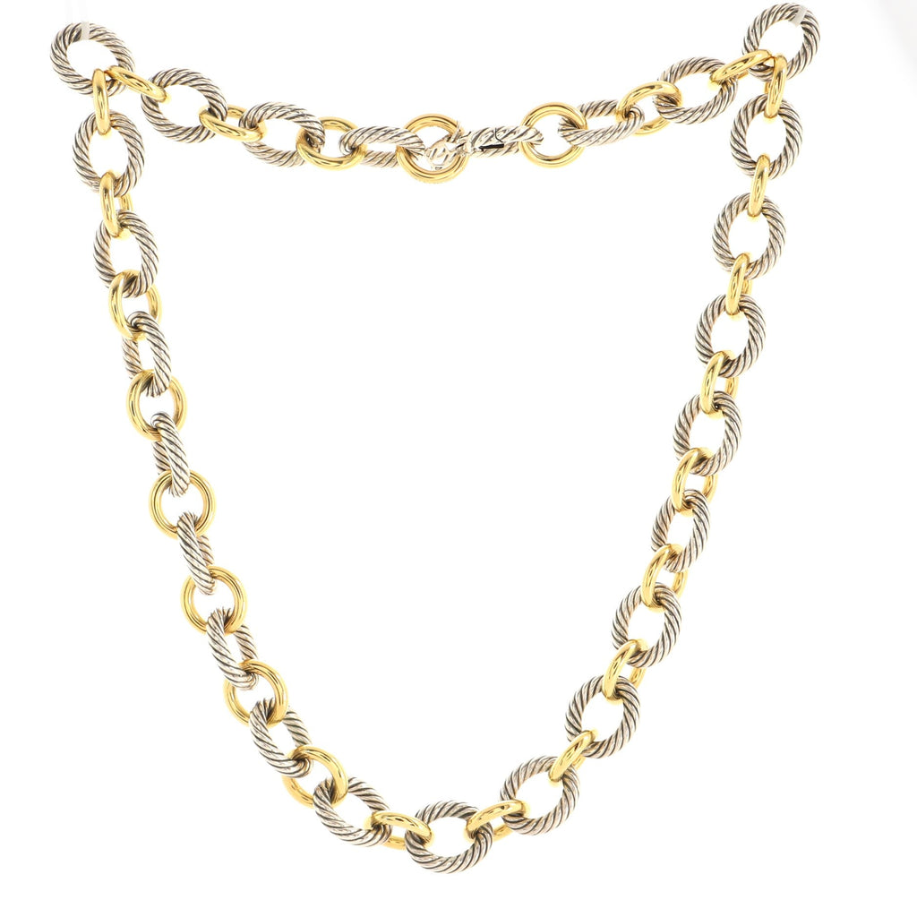 Oval Link Necklace Sterling Silver and 18K Yellow Gold Large