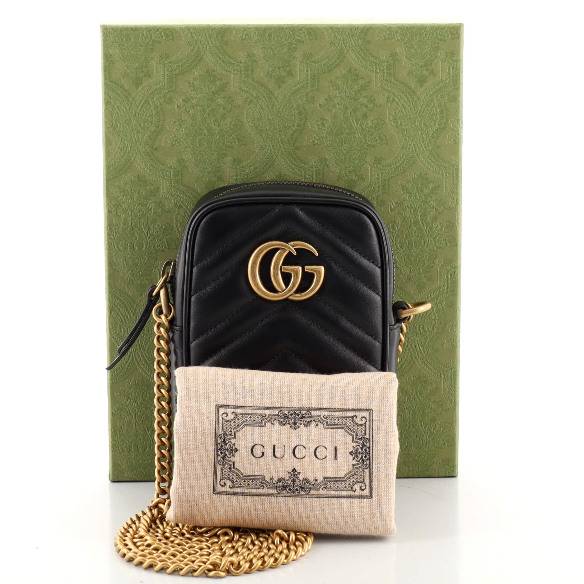 GG Marmont Vertical Phone Crossbody Bag Matelasse Leather Mini