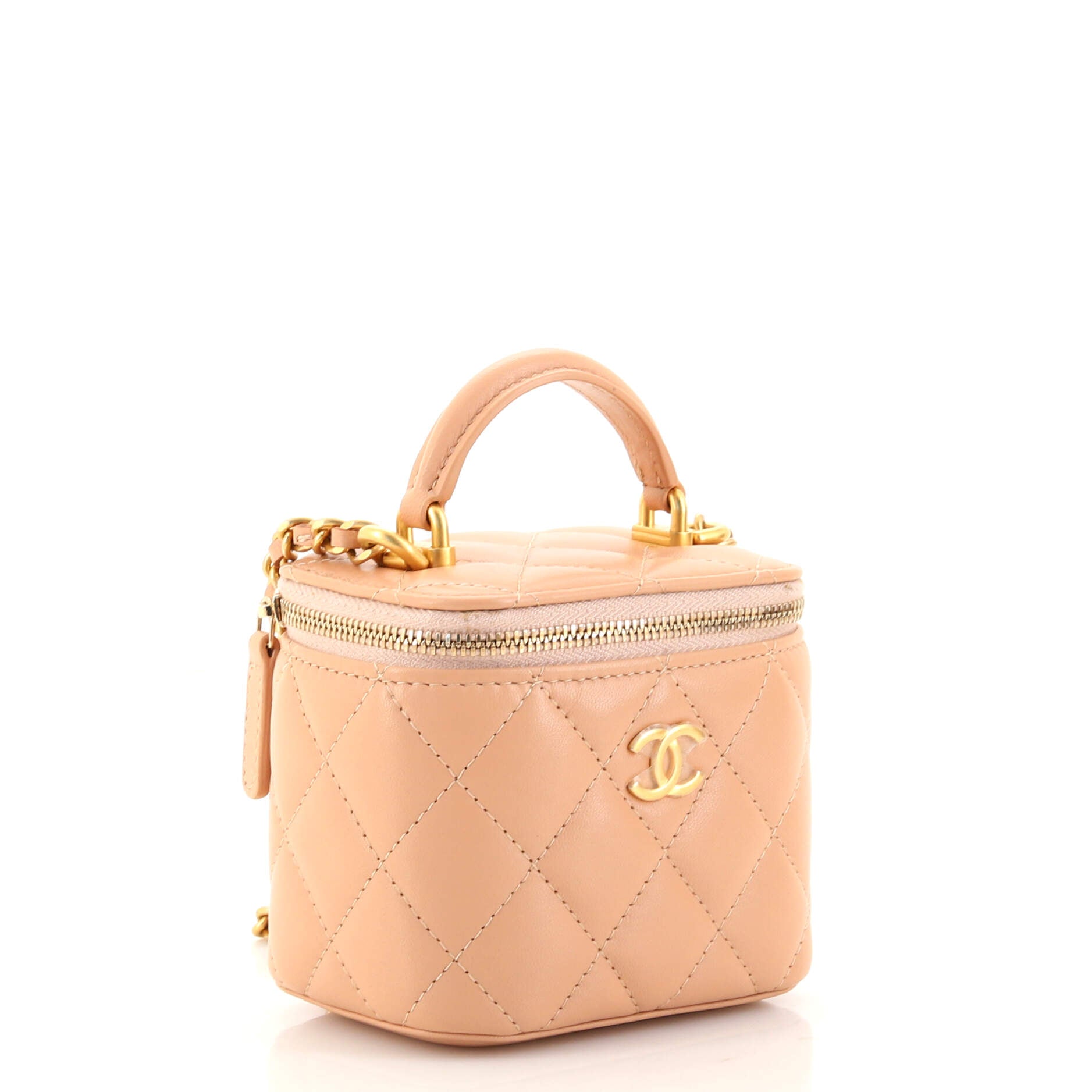 Classic Top Handle Vanity Case with Chain Quilted Lambskin Mini