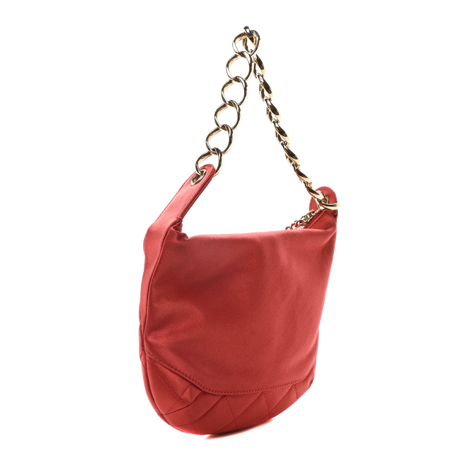 Satin Quilted CC Chain Hobo Red