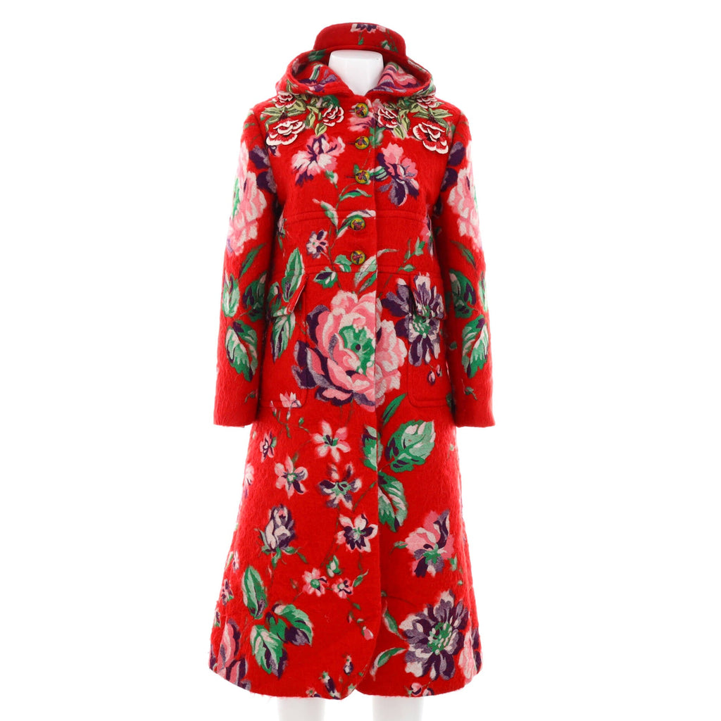 Women's Floral Button Down Coat Mohair Wool