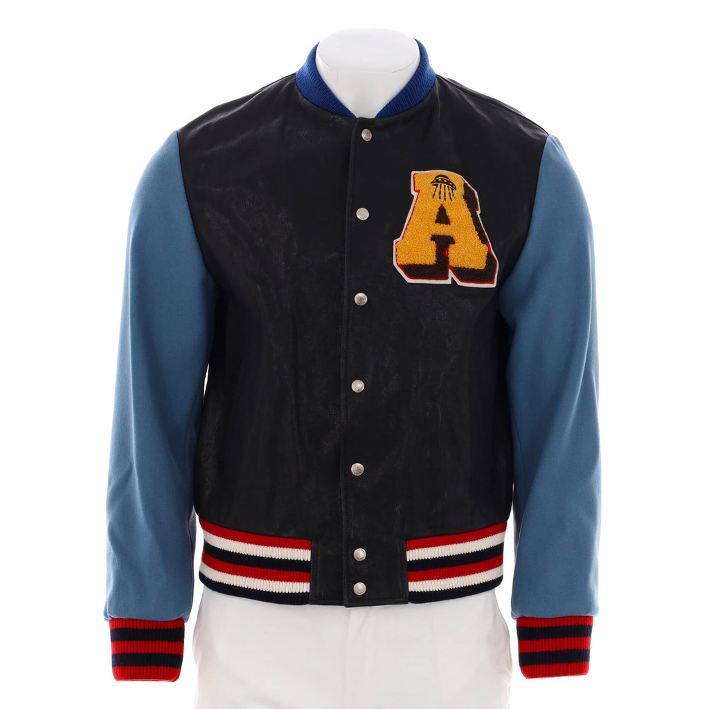 Men's Varsity Jacket Leather with Patchwork